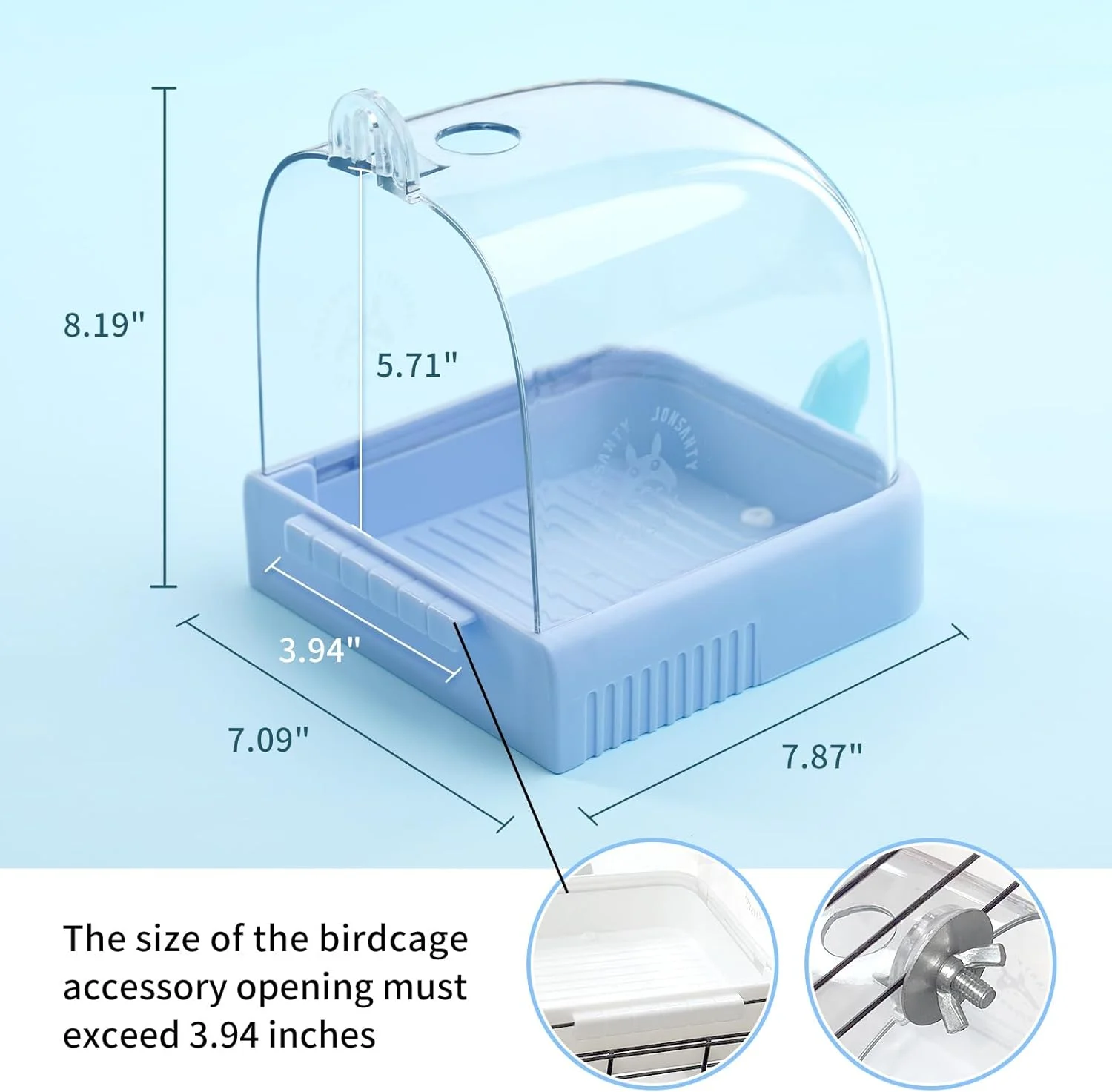 حمام آویز پرنده برای قفس، کاسه غذای طوطی، دید 360 درجه شفاف، لوازم جانبی قفس پرنده، با بطری تمیز کننده، برای پرندگان کوچک و متوسط، مرغ عشق، پاراکیت، عروس هلندی، مرغ مینا، طوطی کوتوله، سفید