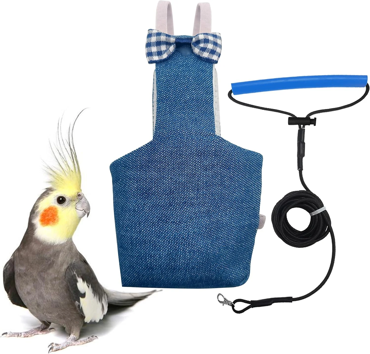 لباس پرواز با افسار و پوشک پرنده VANFAVORI مناسب طوطی، عروس هلندی و سایر پرندگان خانگی با وزن 80-105 گرم، سایز M، جنس جین، به همراه پد پنبه ای لباس پرواز با افسار و پوشک پرنده VANFAVORI مناسب طوطی، عروس هلندی و سایر پرندگان خانگی با وزن 80-105 گرم، سایز M، جنس جین، به همراه پد پنبه ای