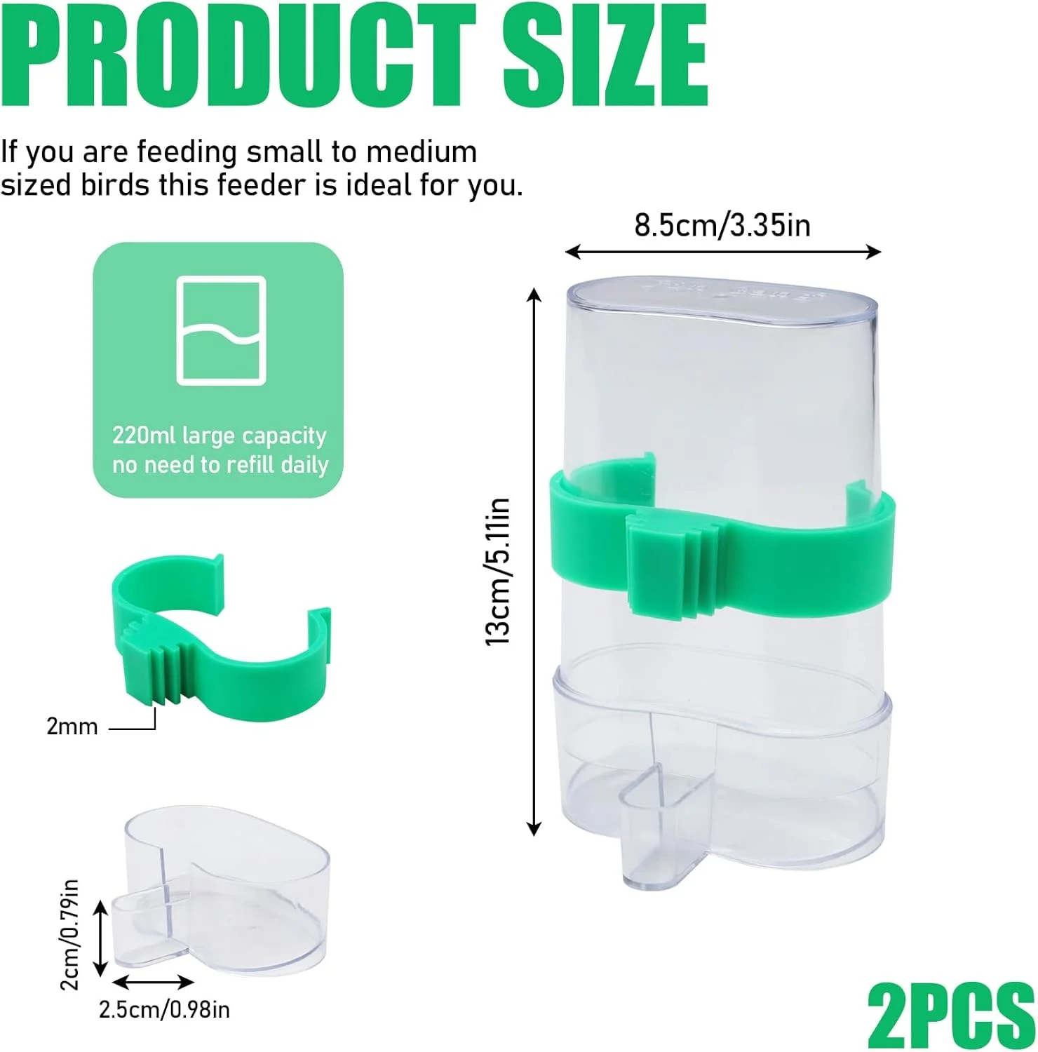 آبخوری اتوماتیک پرندگان SNOMEL، 2 عددی، 200 میلی لیتر، آویز قفس، بدون ریزش، ظرف آب و دانه پلاستیکی برای قفس طوطی، مرغ عشق، قناری و پرندگان کوچک
