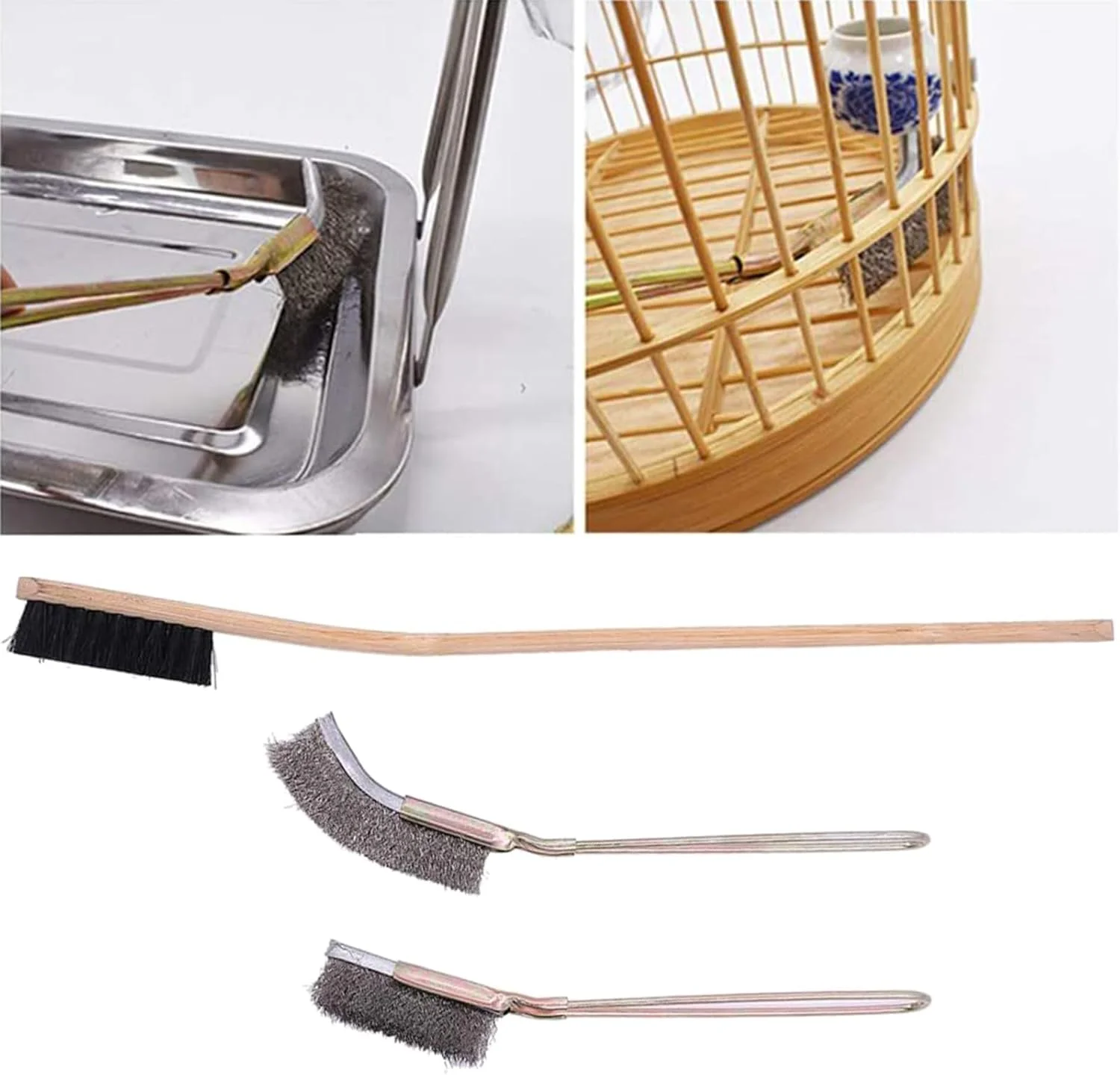 مجموعه برس تمیز کننده قفس پرنده رویالید، برس های تمیز کننده با دسته بلند، 3 تکه، استیل ضد زنگ برای حیوانات خانگی کوچک مجموعه برس تمیز کننده قفس پرنده رویالید، برس های تمیز کننده با دسته بلند، 3 تکه، استیل ضد زنگ برای حیوانات خانگی کوچک