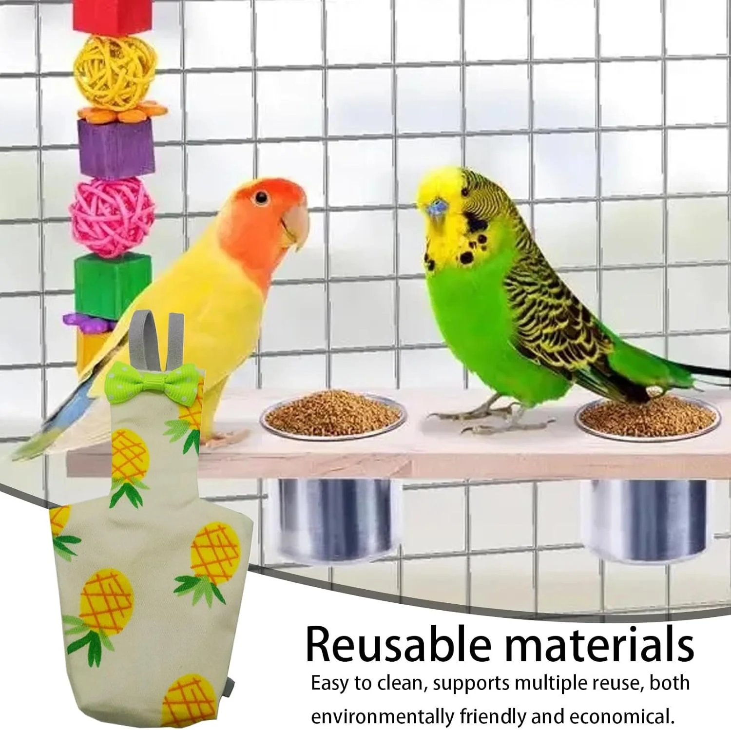 پوشک پرنده کبوتر، لباس پوشک پرنده قابل شستشو، لایه های نرم ضد نشت 2X قابل تنظیم، لوازم حیوانات خانگی برای پاراکیت، عروس هلندی، ماکائو، کبوتر