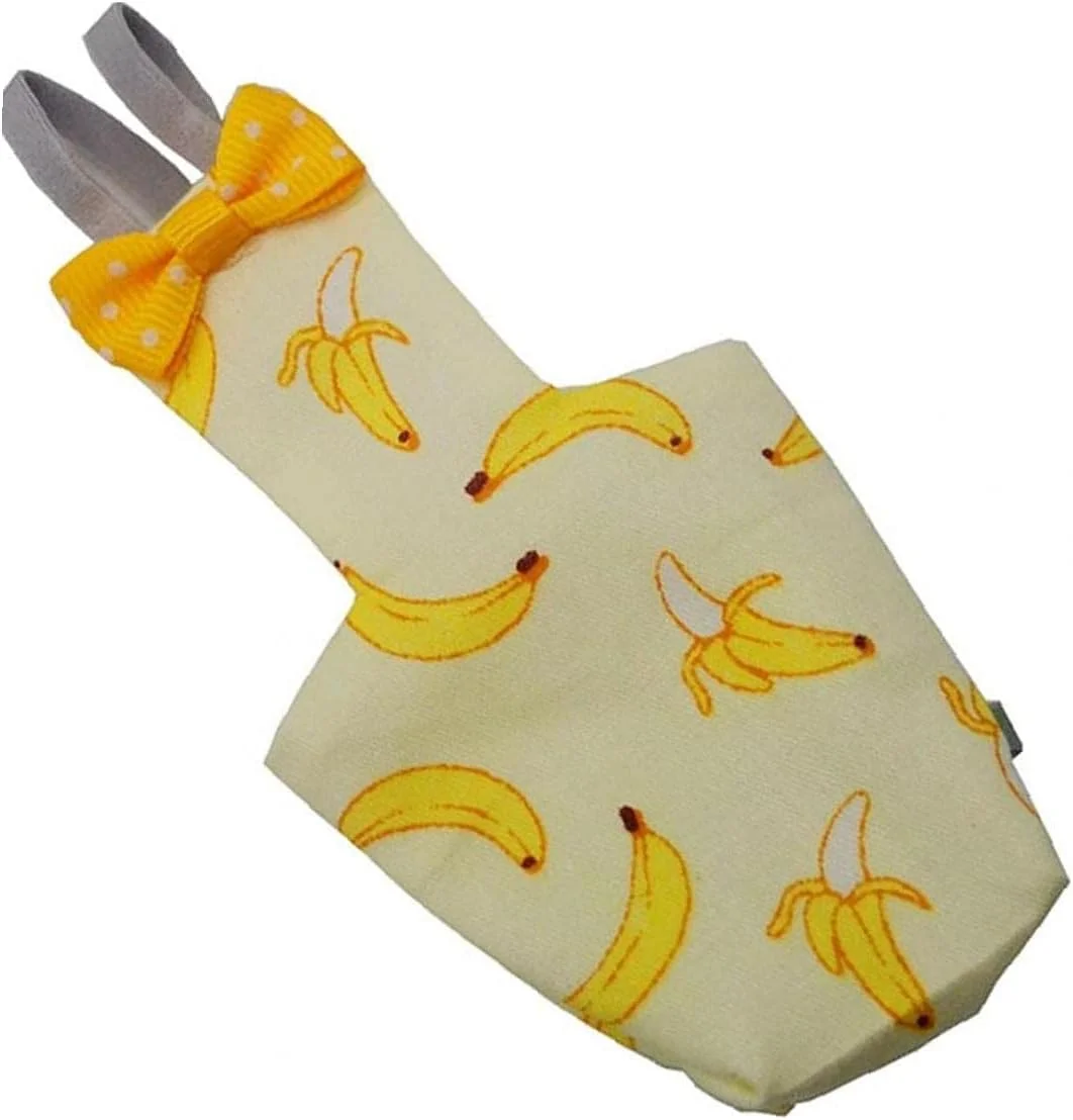 پوشک طوطی Quaeding، شلوارک فیزیولوژیکی طرح موز رنگارنگ و زیبا با پاپیون، لباس پرواز پرندگان کوچک برای کبوتر و عروس هلندی، زرد، 14x7 سانتی متر