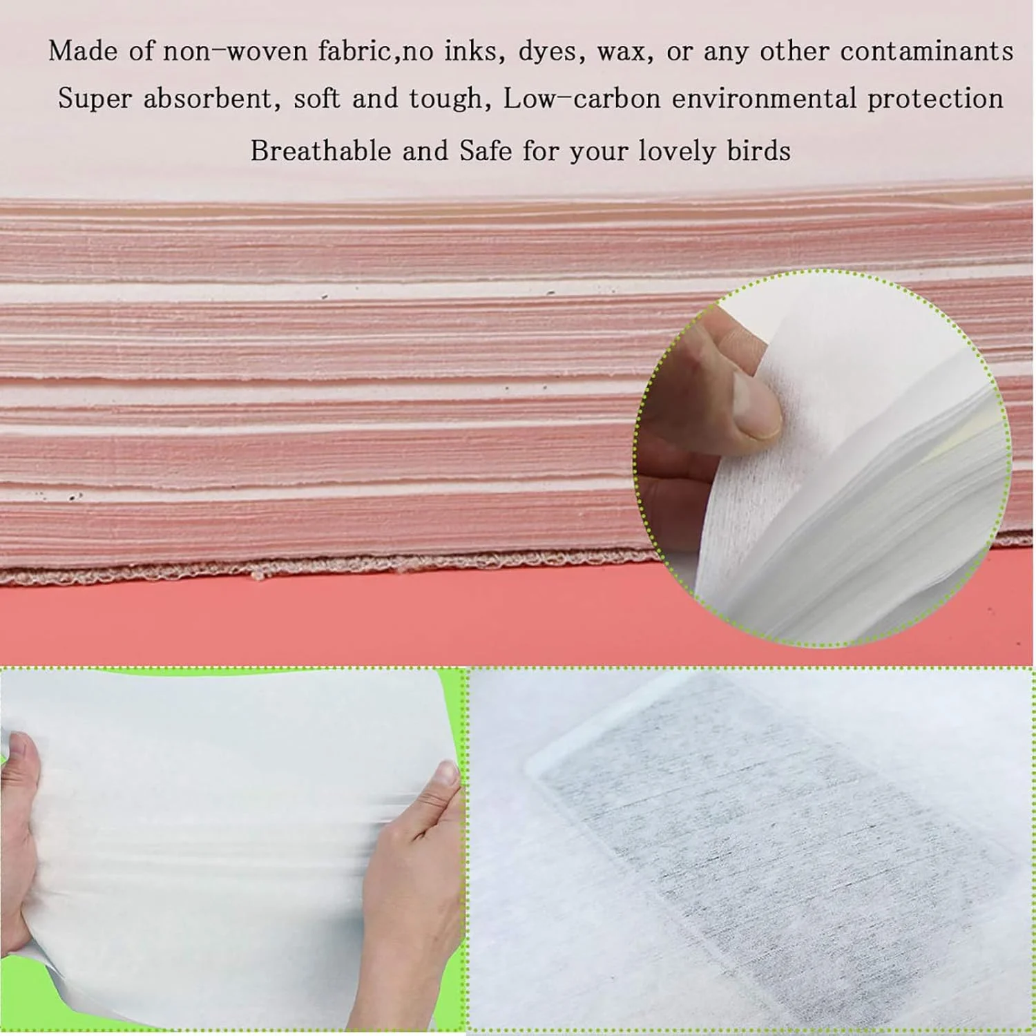 کاغذ بستر قفس پرنده QBLEEV، سایز خیلی بزرگ، ورقه‌های از پیش برش خورده برای قفس پرندگان، پد جاذب یکبار مصرف غیر بافته شده از پیش برش خورده، لوازم جانبی زیرانداز قفس، مربع - 200 عدد