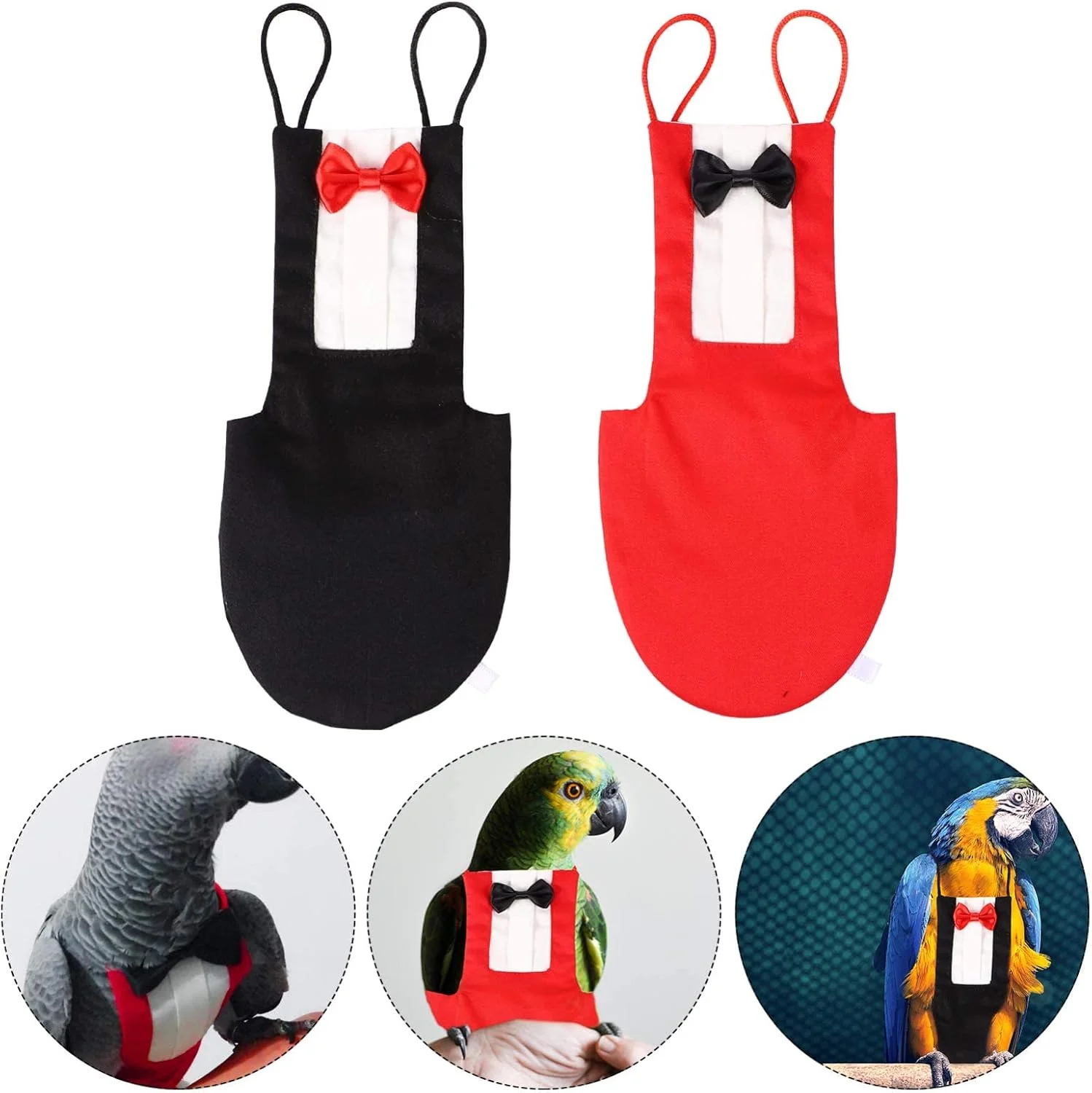 ست 2 عددی پوشک پرنده، لباس پرواز طوطی، پوشک قابل استفاده مجدد طوطی ها با پاپیون تزئینی، لباس حیوانات خانگی برای مرغ عشق، عروس هلندی، سالگرد عروسی، مهمانی تولد کریسمس - سایز XL