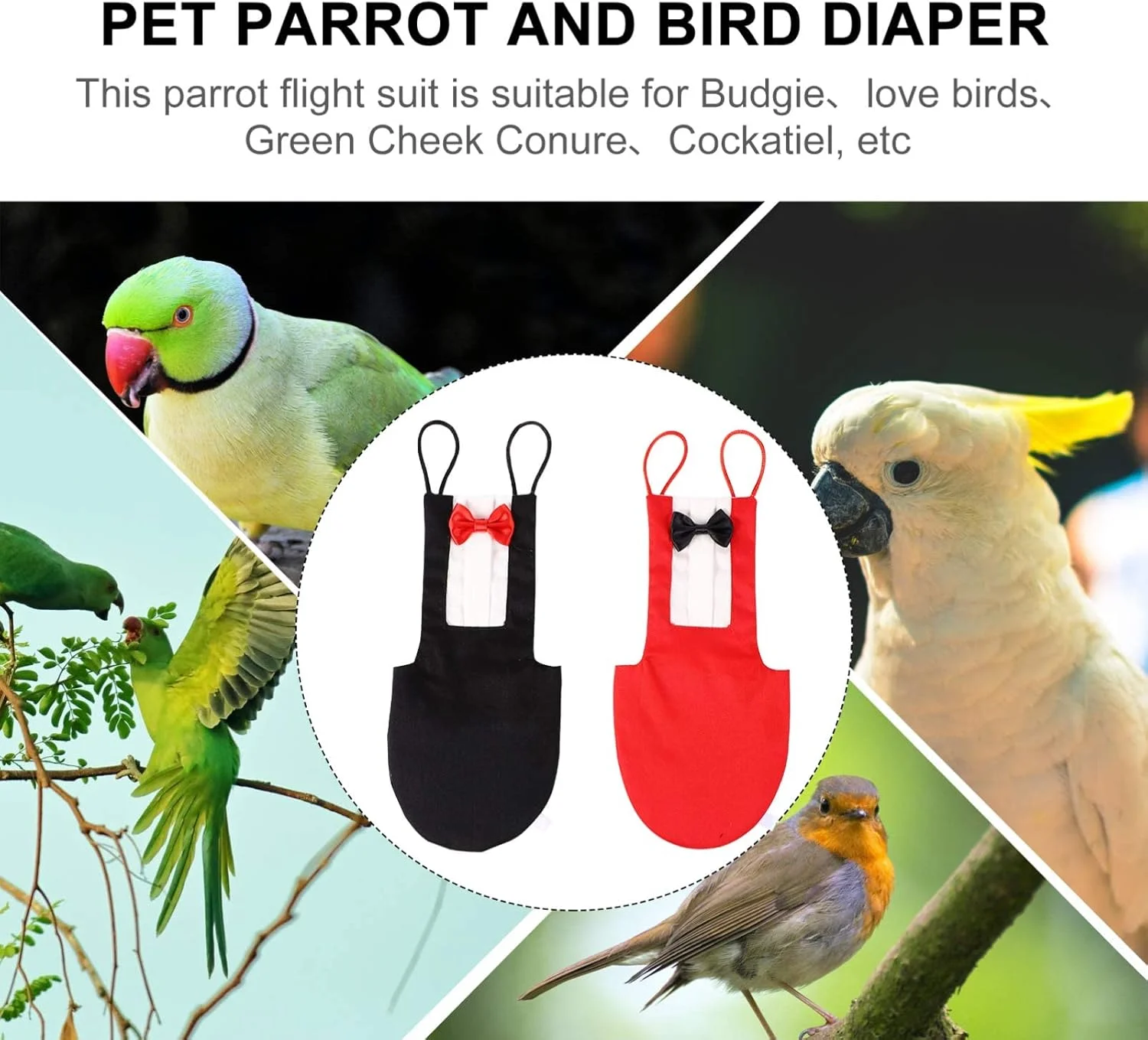 ست 2 عددی پوشک پرنده، لباس پرواز طوطی، پوشک قابل استفاده مجدد طوطی ها با پاپیون تزئینی، لباس حیوانات خانگی برای مرغ عشق، عروس هلندی، سالگرد عروسی، مهمانی تولد کریسمس - سایز XL