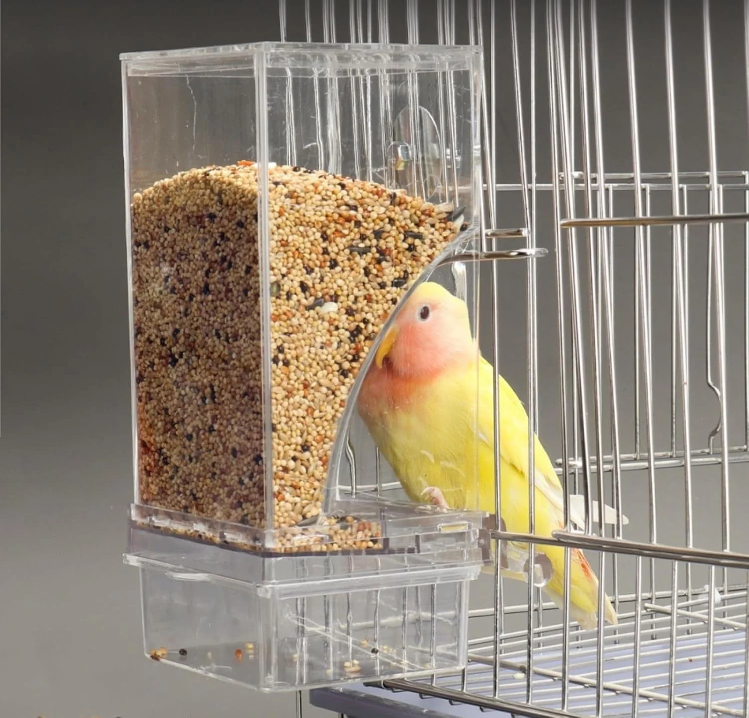 ظرف غذای بدون ریخت و پاش POSICHE برای طوطی، ظرف غذای اتوماتیک ضد پاشش با سینی کشویی، ظرف غذای پرنده آکریلیک شفاف برای قفس و استفاده در فضای باز، 18.5x8.5x7.5 سانتی متر