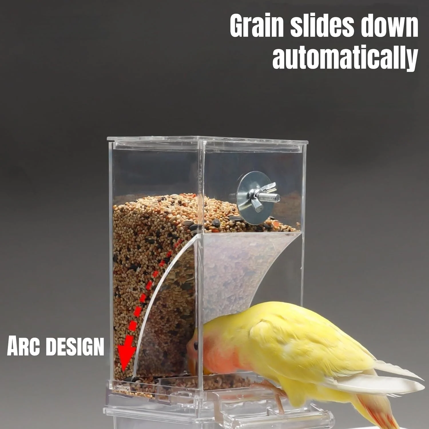 ظرف غذای بدون ریخت و پاش POSICHE برای طوطی، ظرف غذای اتوماتیک ضد پاشش با سینی کشویی، ظرف غذای پرنده آکریلیک شفاف برای قفس و استفاده در فضای باز، 18.5x8.5x7.5 سانتی متر