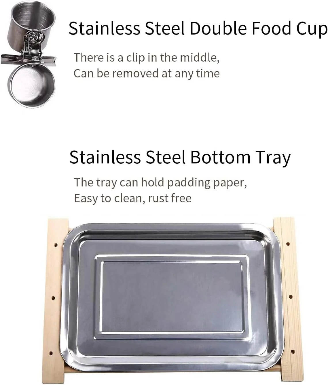 زمین بازی چوبی اسباب بازی پرندگان، لوازم جانبی قفس پرنده، سکوی ورزشی پرنده، میله های نشیمن پرنده، دارای 2 فنجان استیل ضد زنگ و سینی جداشدنی