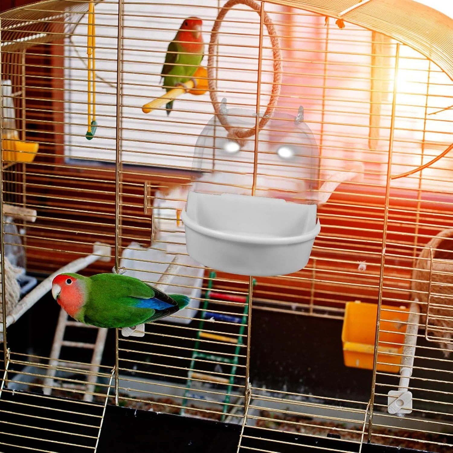حمام پرنده قفسی POPETPOP - جعبه حمام آویز طوطی با نمای شفاف برای پرندگان کوچک، لوازم جانبی قفس پرنده