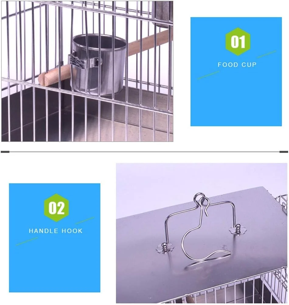 قفس پرنده پیاولینگ، قفس پرنده استیل ضد زنگ، قفس پرنده فلزی بزرگ، حمام پرنده، خانه پرنده، زیستگاه مناسب برای مرغ عشق، فنچ، قناری، بادوام (سایز: کوچک)