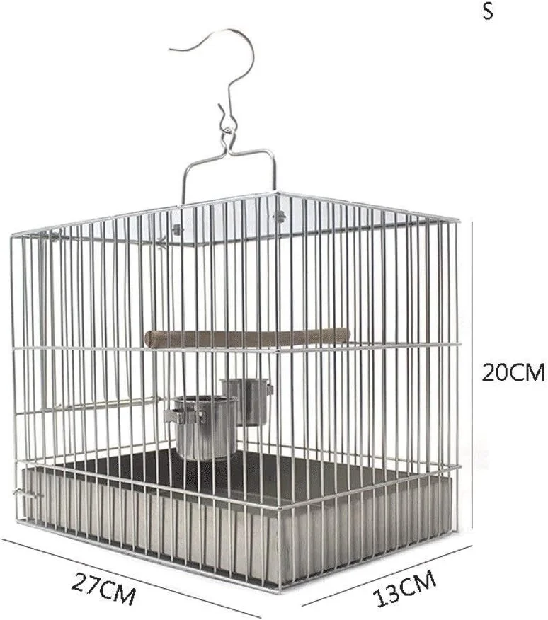 قفس پرنده پیاولینگ، قفس طوطی استیل ضد زنگ، قفس حمام مربعی بزرگ، حمام پرنده هوایی با فنجان غذا، بادوام (رنگ: ارتفاع 20 سانتی متر)