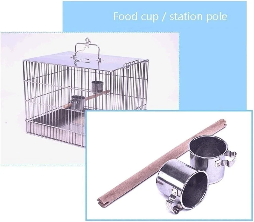قفس پرنده پیاولینگ، قفس طوطی استیل ضد زنگ، قفس حمام مربعی بزرگ، حمام پرنده هوایی با فنجان غذا، بادوام (رنگ: ارتفاع 20 سانتی متر)