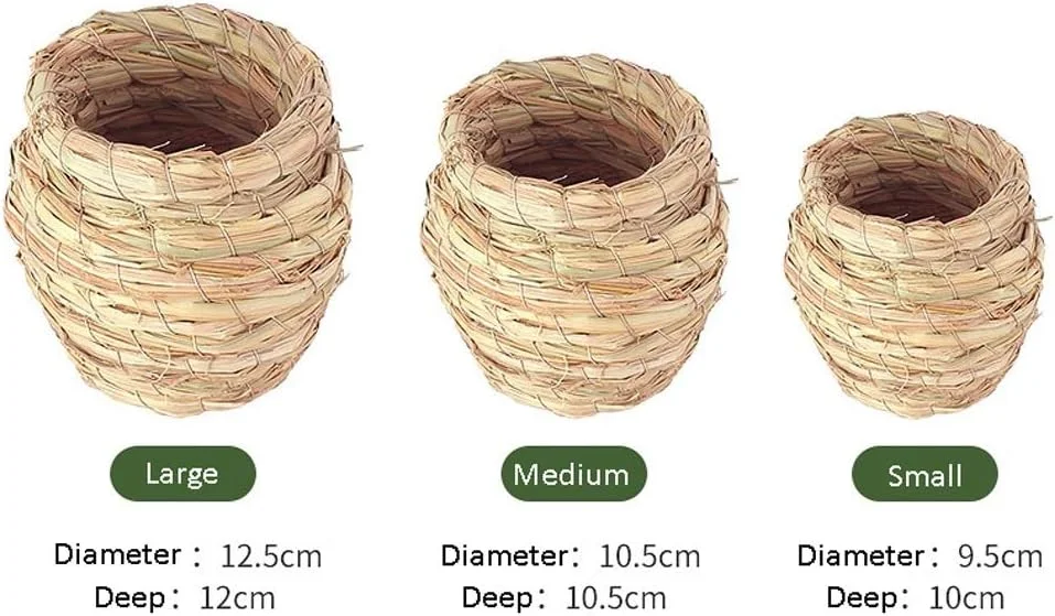 لانه پرنده پیائولینگ، دست ساز، از جنس کاه، مناسب برای لانه سازی مرغ عشق، طوطی، قفس لانه ای کدو تنبل، لانه پرورشی پرندگان کوچک، قفس لانه ای بادوام (سایز: کوچک)