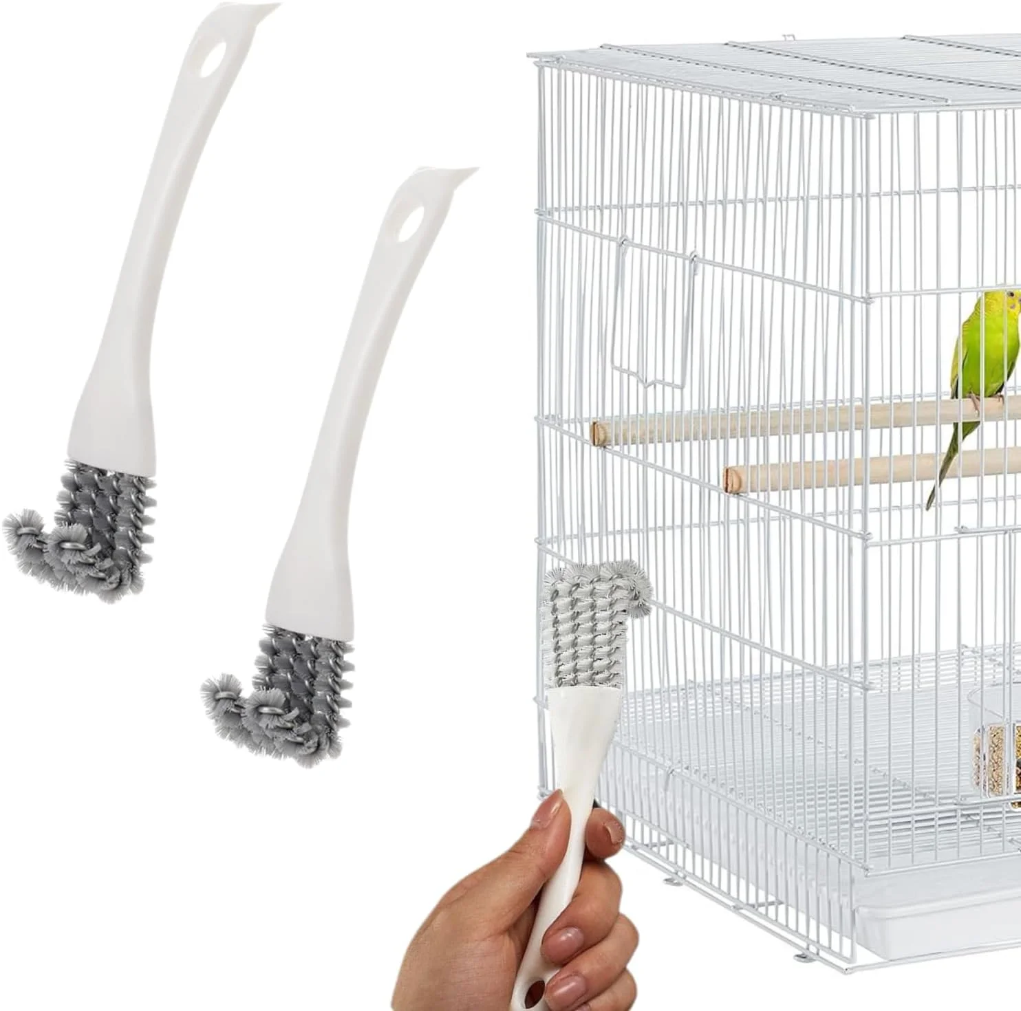 برس قفس پرنده 2 عددی به همراه اسکراپر - تمیز کننده قفس پرنده برای تمیز کردن لانه ها، میله ها، پاک کننده مدفوع، لوازم جانبی قفس حیوانات خانگی طوطی و مرغ عشق (2 عدد)