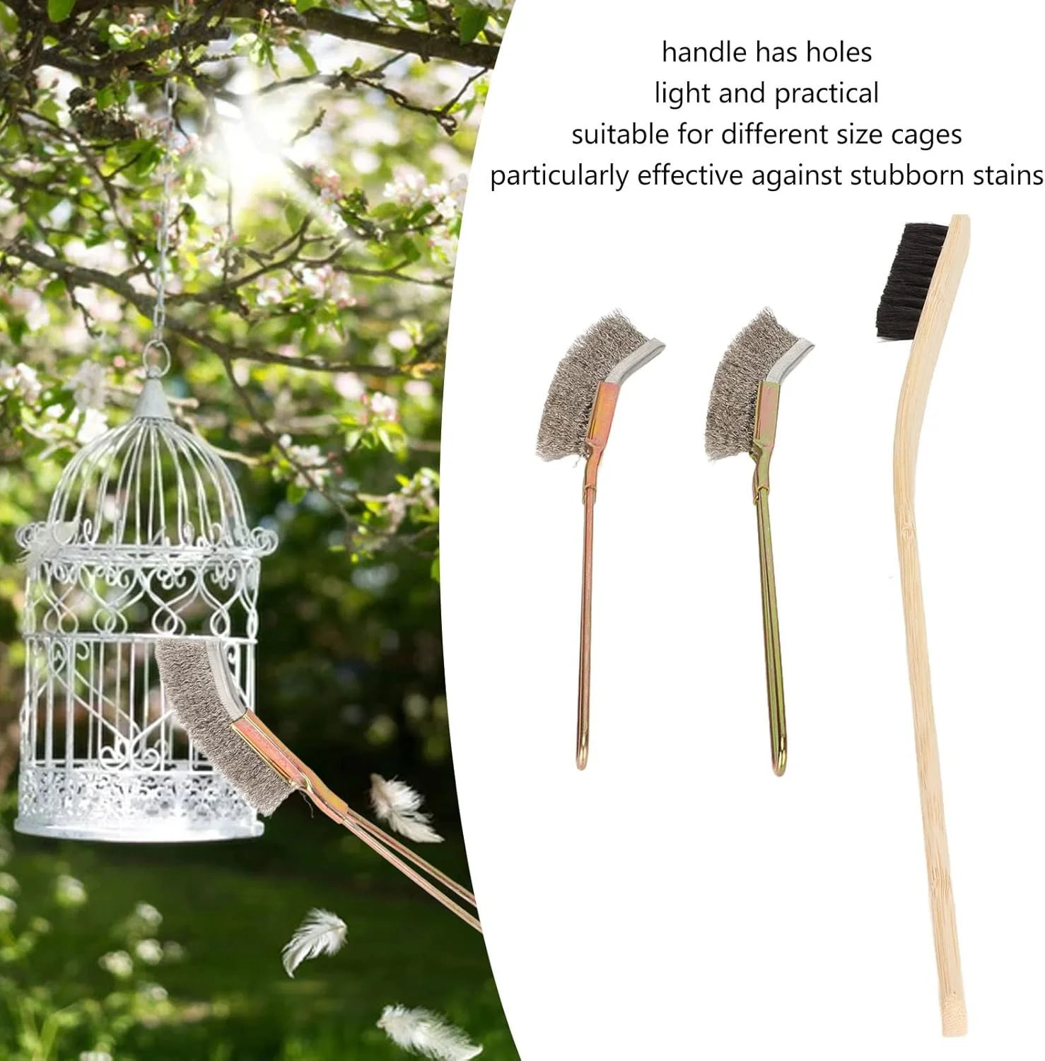ست تمیز کننده قفس حیوانات خانگی Phefop، چوب و استیل ضد زنگ با دسته بلند، ابزار حذف مدفوع حیوانات خانگی، لوازم جانبی قفس پرندگان با 3 اندازه مختلف برای محوطه های حیوانات کوچک