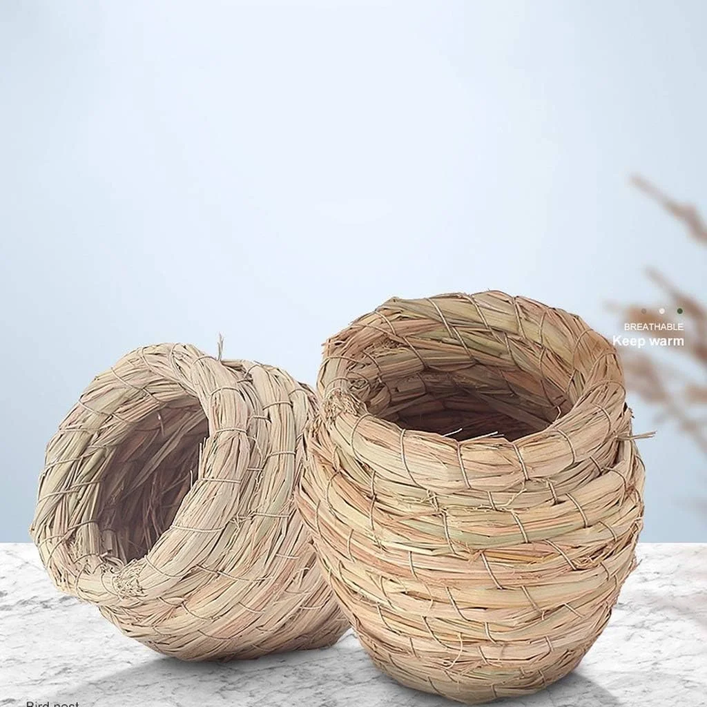 لانه پرنده پیائولینگ، دست ساز، از جنس کاه، مناسب برای لانه سازی مرغ عشق، طوطی، قفس لانه ای کدو تنبل، لانه پرورشی پرندگان کوچک، قفس لانه ای بادوام (سایز: کوچک)