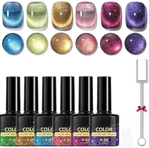 لاک ژل چشم گربه ای آزونه در 6 رنگ، ست لاک ژل کریستالی چشم گربه ای برای زنان، لاک ناخن مغناطیسی اکلیلی رنگین کمانی پاستلی تابستانی (صورتی، سبز، طلایی، آبی، بنفش، صورتی جیغ) لاک ژل چشم گربه ای آزونه در 6 رنگ، ست لاک ژل کریستالی چشم گربه ای برای زنان، لاک ناخن مغناطیسی اکلیلی رنگین کمانی پاستلی تابستانی (صورتی، سبز، طلایی، آبی، بنفش، صورتی جیغ)