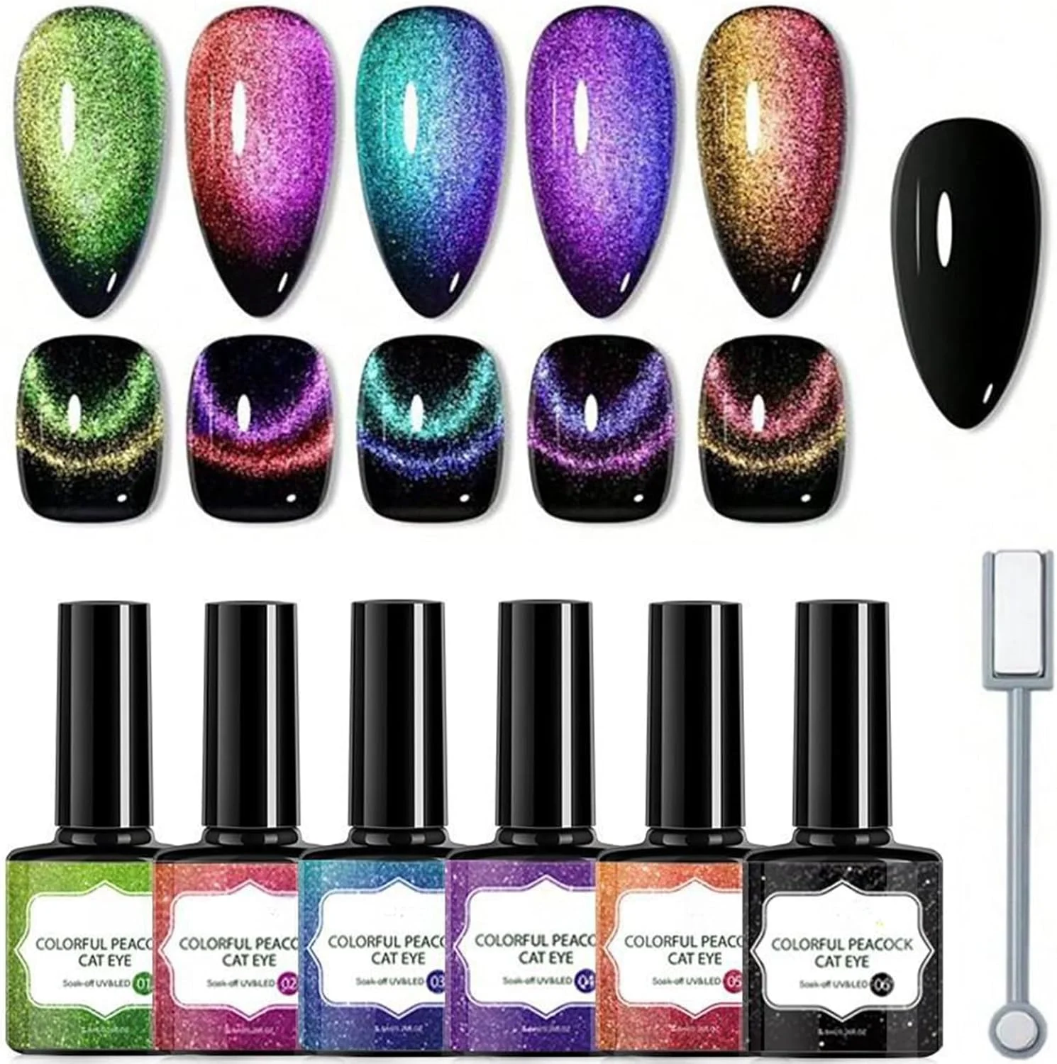 ست لاک ژل چشم گربه ای آزونه، 6 رنگ - لاک ژل مغناطیسی کهکشانی UV، همراه با چوب مغناطیسی، لاک ناخن بادوام برای زنان، لاک ژل مایع براق، لاک ژل رنگ روشن ست لاک ژل چشم گربه ای آزونه، 6 رنگ - لاک ژل مغناطیسی کهکشانی UV، همراه با چوب مغناطیسی، لاک ناخن بادوام برای زنان، لاک ژل مایع براق، لاک ژل رنگ روشن