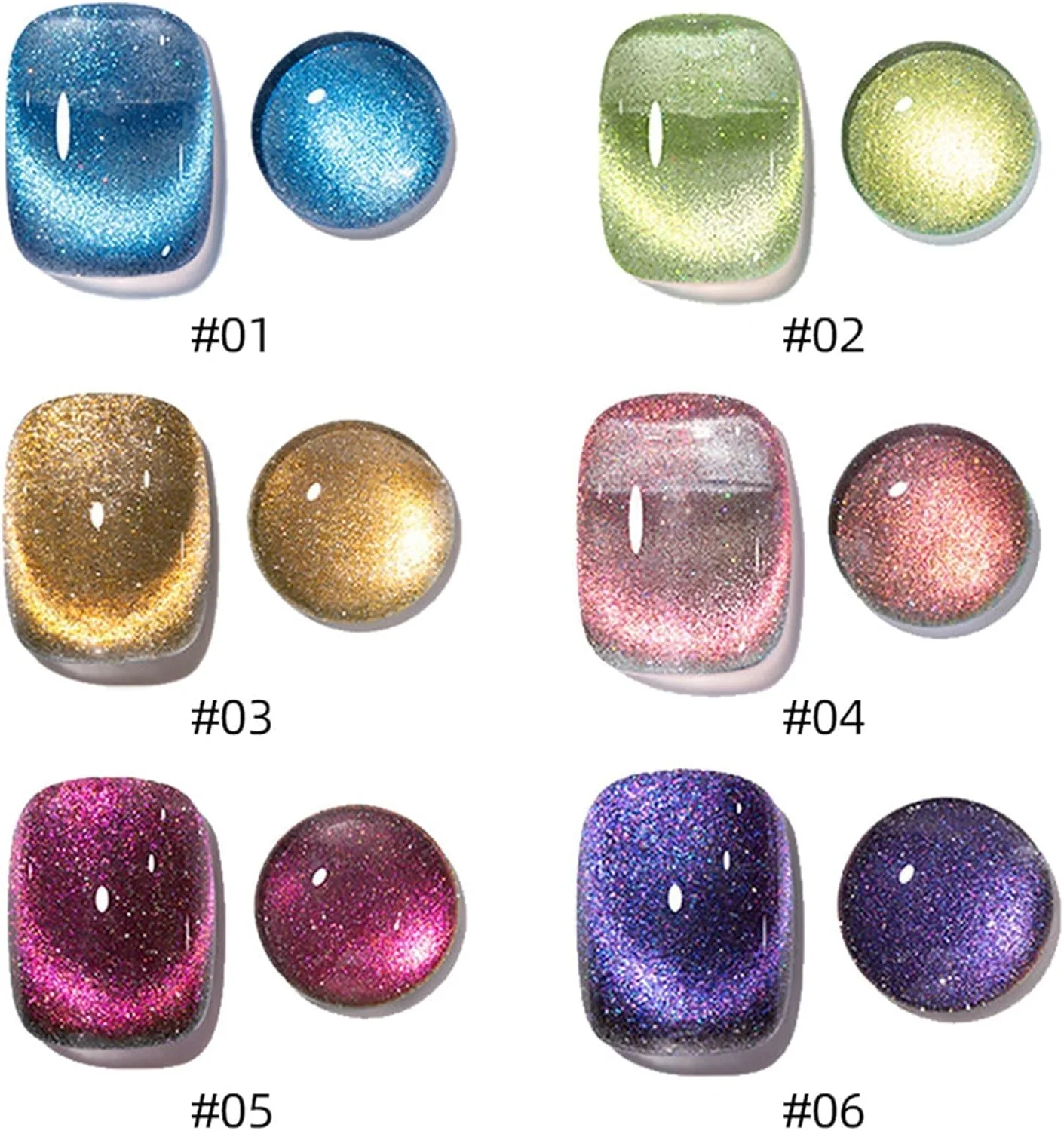 لاک ژل چشم گربه ای آزونه در 6 رنگ، ست لاک ژل کریستالی چشم گربه ای برای زنان، لاک ناخن مغناطیسی اکلیلی رنگین کمانی پاستلی تابستانی (صورتی، سبز، طلایی، آبی، بنفش، صورتی جیغ)