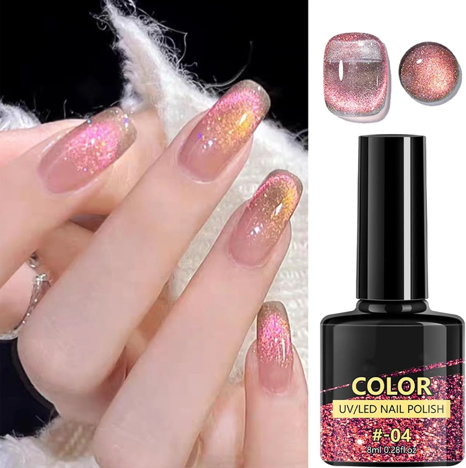 لاک ژل چشم گربه ای آزونه در 6 رنگ، ست لاک ژل کریستالی چشم گربه ای برای زنان، لاک ناخن مغناطیسی اکلیلی رنگین کمانی پاستلی تابستانی (صورتی، سبز، طلایی، آبی، بنفش، صورتی جیغ)