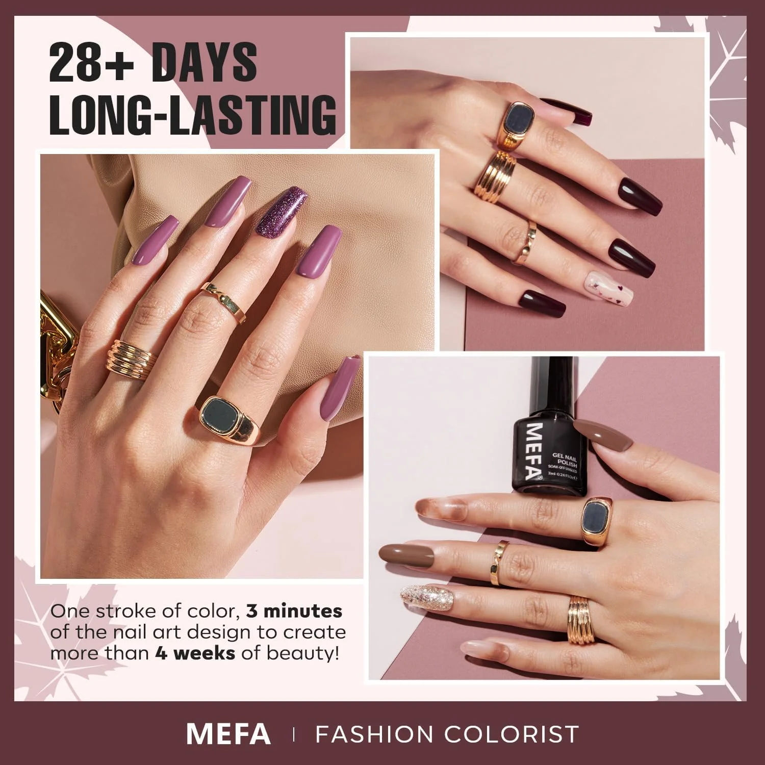 ست لاک ژل پاییزی MEFA، مجموعه لاک 12 رنگ قرمز بورگاندی، لاک ژل اکلیلی طلایی شامپاینی، لاک ژل خیس خورده قرمز تیره بنفش براق، لاک ناخن قهوه ای برهنه، هدیه مانیکور برای زنان دختران DIY سالن خانه