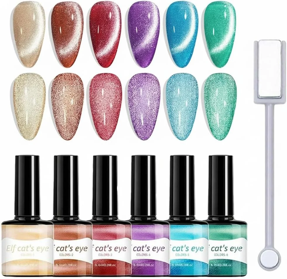 ست لاک ژل چشم گربه ای 6 عددی، لاک ژل اکلیلی 6 رنگ، لاک ژل مغناطیسی بازتابنده هولوگرافیک 8 میلی لیتری، لاک ژل UV LED با چوب آهنربا برای طراحی ناخن، مانیکور سالنی، DIY در خانه ست لاک ژل چشم گربه ای 6 عددی، لاک ژل اکلیلی 6 رنگ، لاک ژل مغناطیسی بازتابنده هولوگرافیک 8 میلی لیتری، لاک ژل UV LED با چوب آهنربا برای طراحی ناخن، مانیکور سالنی، DIY در خانه