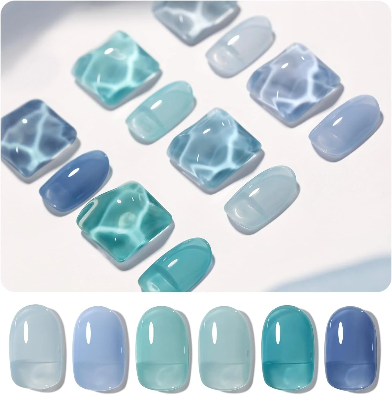 مجموعه لاک ژل آبی ژله ای GAOY، 6 رنگ شفاف، لاک ژل خشک شونده با نور UV برای سالن و طراحی ناخن DIY در خانه