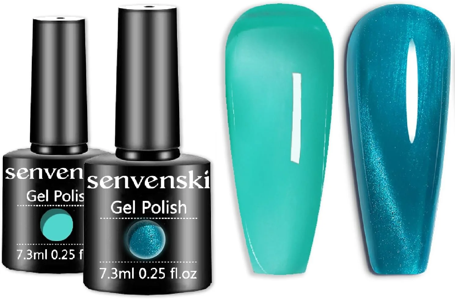ست لاک ژل ژله ای آبی فیروزه ای Senvenski، لاک ژل مغناطیسی چشم گربه ای، رنگ های آبی شیشه ای شفاف با پوشش شیری ملایم | کیت هدیه هنر ناخن UV/LED وگان برای زنان (CS2-018)