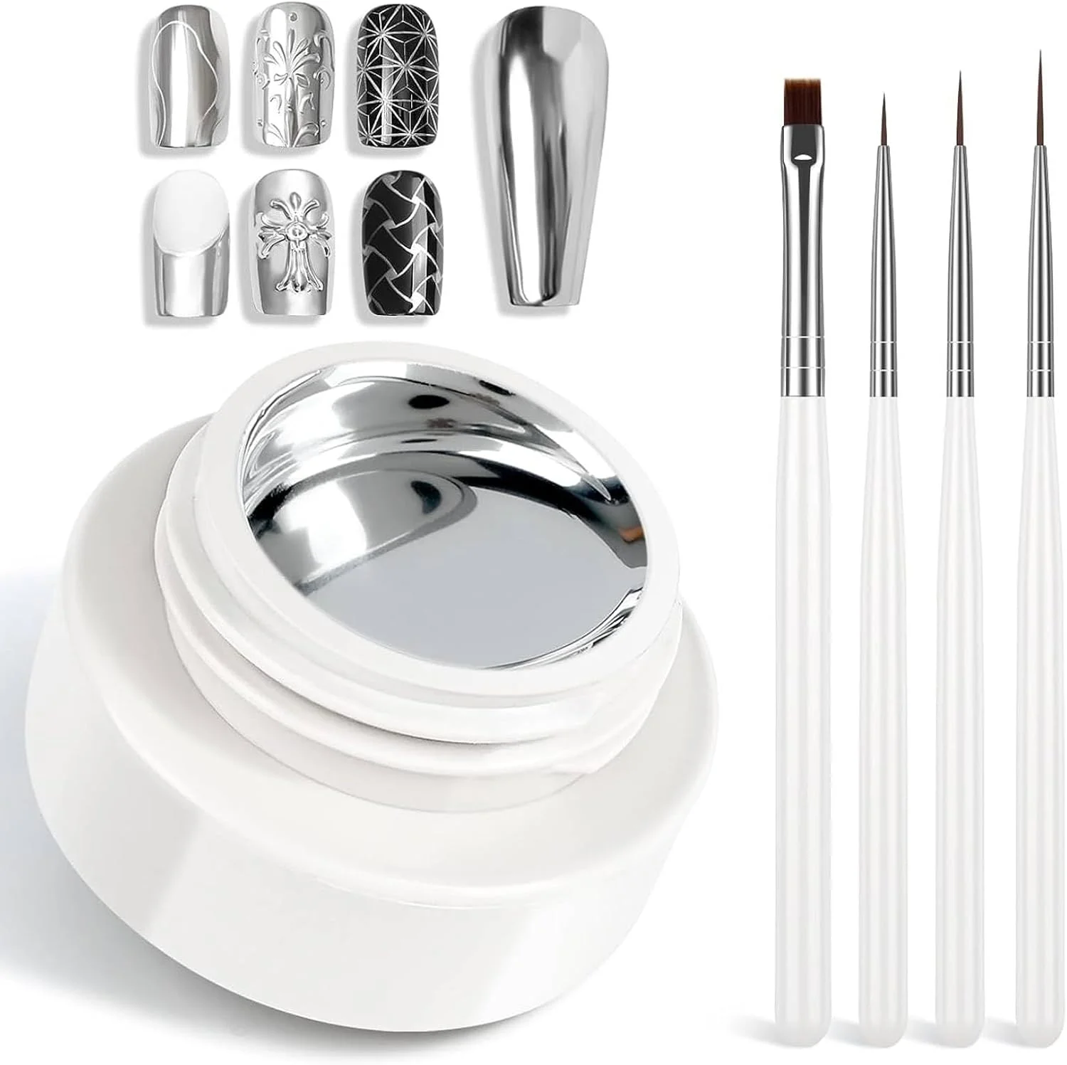 ژل لاک ناخن متالیک SZYYQ، روکش آینه ای نقره ای، ژل ناخن سوک آف یو وی فوق العاده براق برای طراحی ناخن با لاک ژل ژل لاک ناخن متالیک SZYYQ، روکش آینه ای نقره ای، ژل ناخن سوک آف یو وی فوق العاده براق برای طراحی ناخن با لاک ژل