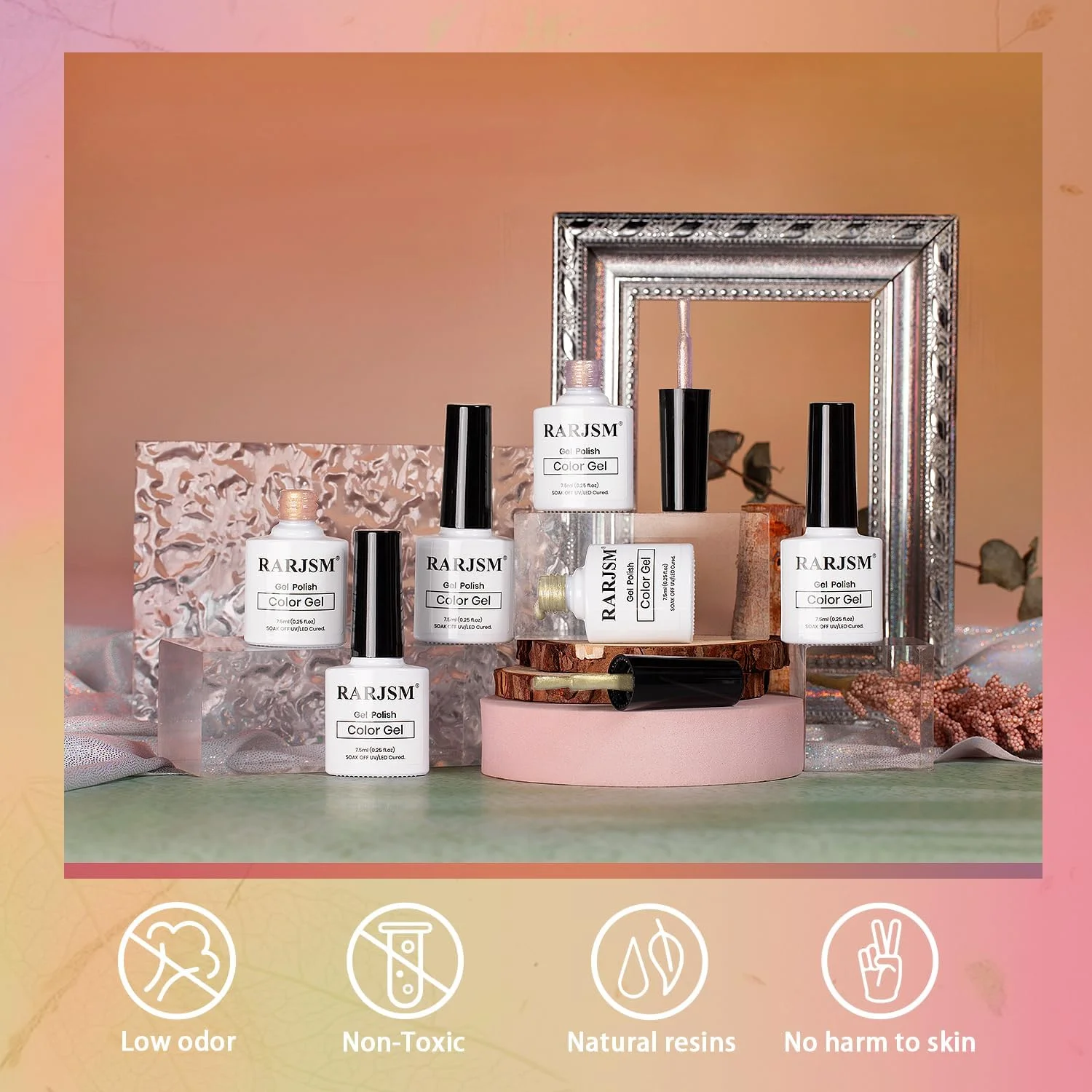 ست لاک ژل چشم گربه ای اکلیلی طلایی RARJSM، 6 عددی، صورتی کالباسی، بنفش روشن، قهوه ای، خاکستری، سبز، مخملی، یخی، ژله ای، با چوب مغناطیسی، نیاز به خشک شدن با UV LED، مناسب برای ناخن های سالنی و خانگی