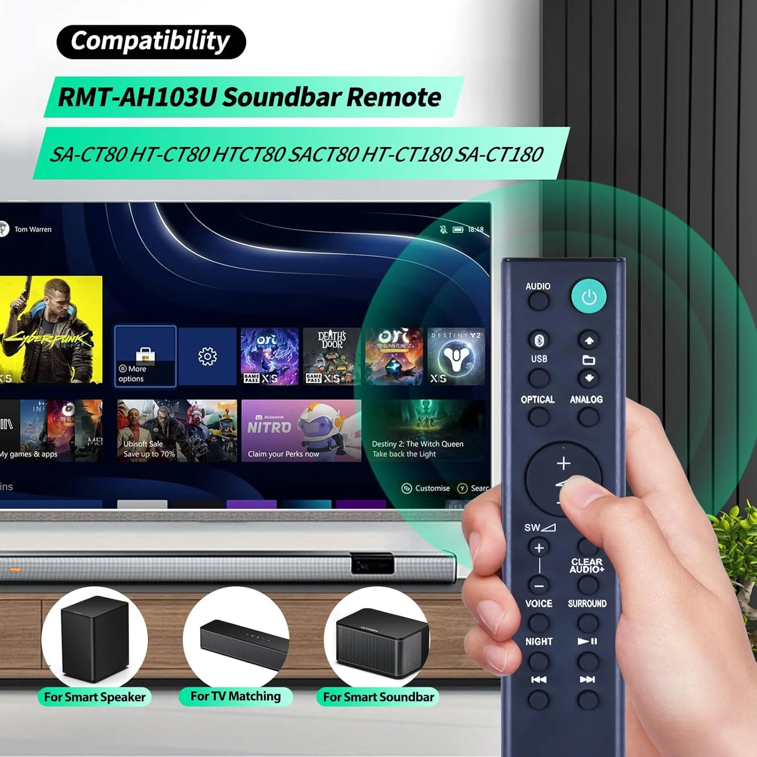 ریموت کنترل جایگزین جدید RMT-AH103U برای ساندبار سونی HT-CT80 HTCT80 HT-CT80BT HTCT80BT SA-CT80 SACT80 (RMTAH103U)(1-493-030-11)(149303011)