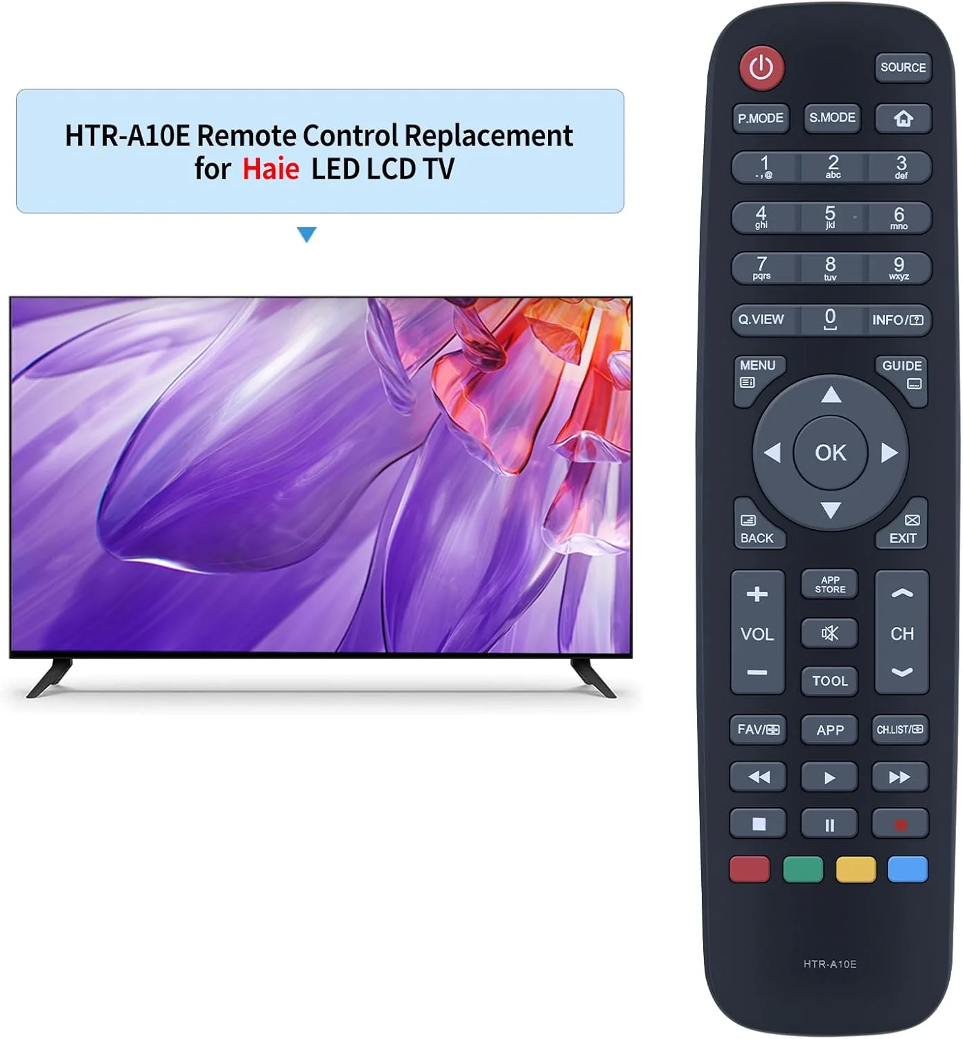 ریموت کنترل جایگزین HTR-A10E مناسب برای تلویزیون های ال سی دی و ال ای دی هایر مدل های LE50K6500UA LE55K6500UA LE65K6500UA LE32K6000T LE40K6000TF LE43K6000TF LE32K6000 LE40K6000 LE43K6000 LE50K6000 LE39K8000