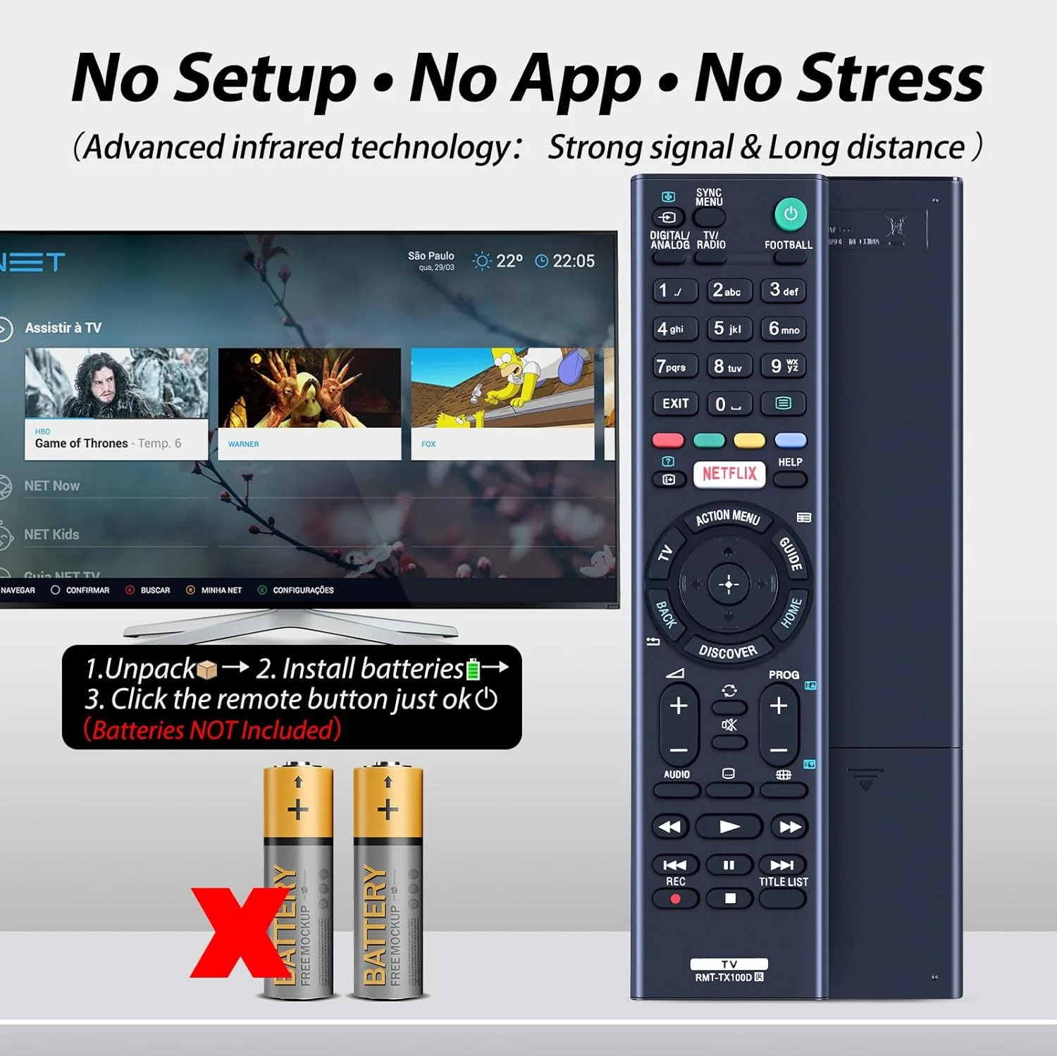 ریموت کنترل جایگزین WDZP RMT-TX100D مناسب برای تلویزیون ال سی دی سونی براویا مدل های FW-43X8370C, FW-49X8370C, FW-55X8570C, FW-65X8570C, FW-75X8570C, FWL-55W805C, FWL-65W855C, FWL-75W855C, KD-43X8301C, KD-43X830xC