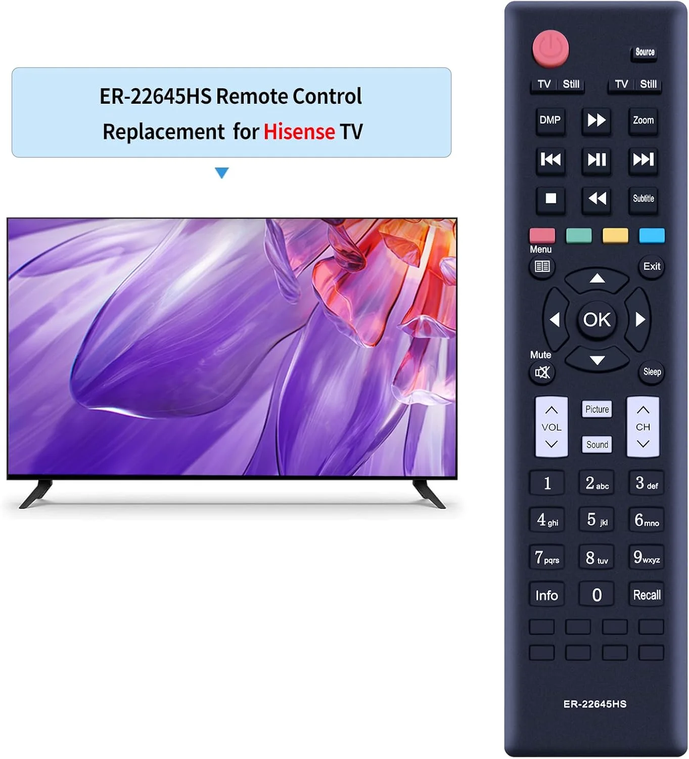 ریموت کنترل جایگزین جدید ER-22645HS - ریموت کنترل جایگزین VINABTY ER22645HS مناسب برای تلویزیون های HISENSE مدل های Ledn50d36p LHD32K2204WTEU ER-22645HS