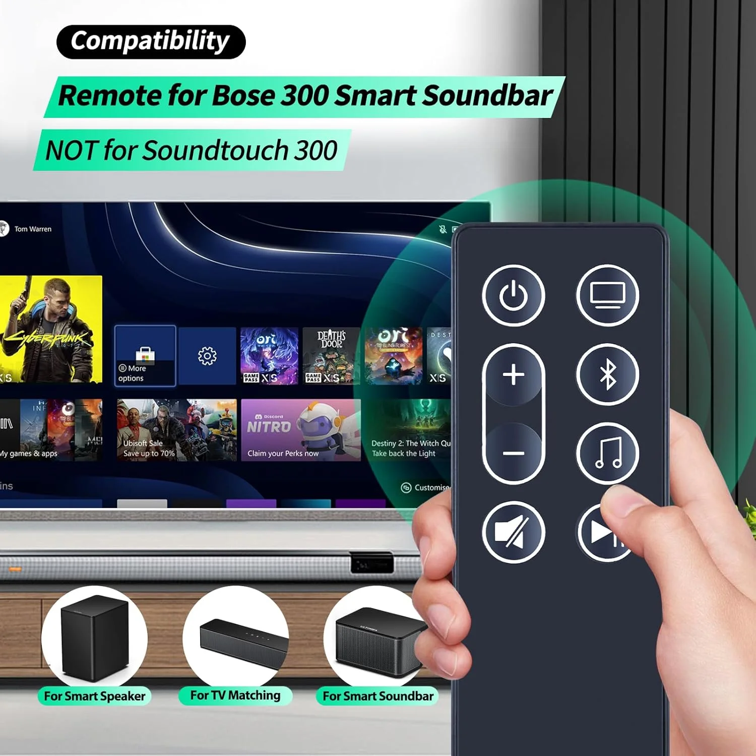 ریموت کنترل جدید با باتری فقط برای ساندبار هوشمند Bose 300، سازگار با ریموت کنترل Bose Smart 300 مدل 843299-1100