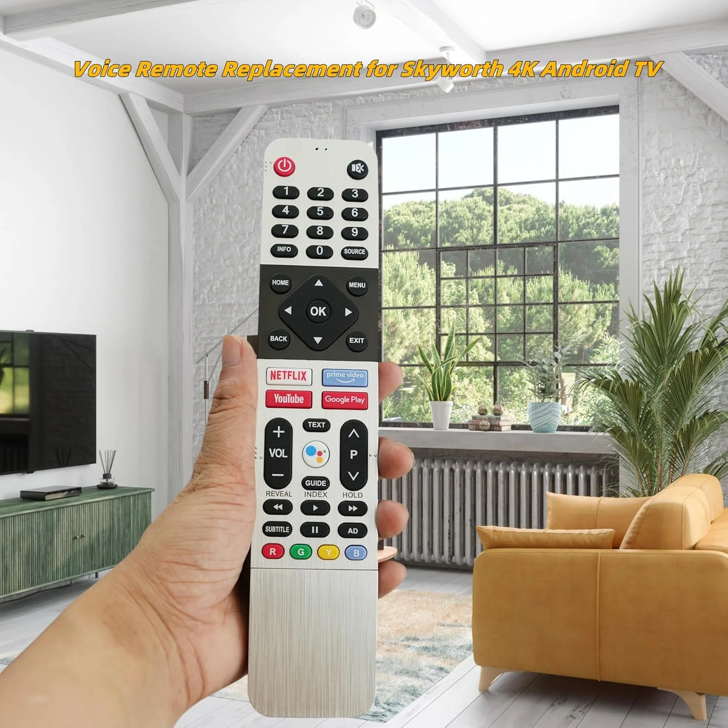 ریموت کنترل صوتی یونیورسال جایگزین برای تلویزیون اندروید 4K اسکای‌ورث مدل‌های 50SUC6500 55SUC6500 65SUC6500 55XC9000 65XC9000 65UC6200 70UC6200 75UC6200 30TC6200 40TC6200 42TC6200 XC9300 43UC7500 50UC7500