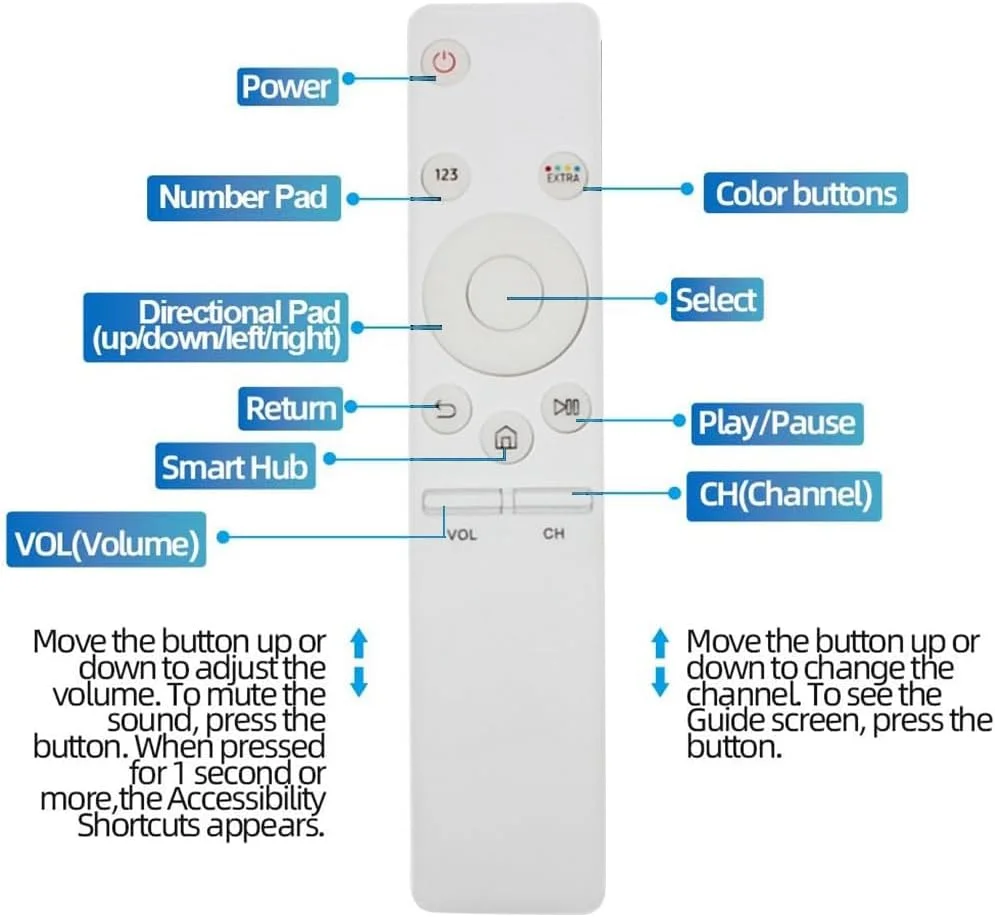 ریموت کنترل جایگزین یونیورسال برای تلویزیون های هوشمند ال ای دی سامسونگ - سازگار با مدل های منتخب 50-55 اینچ (مدل های 2017-2023، سفید) (سفید)