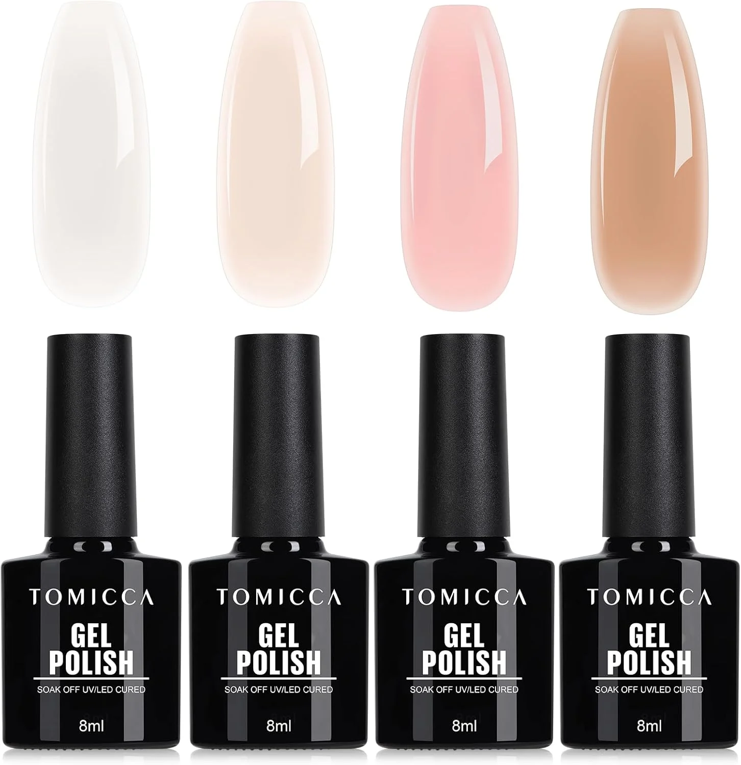 ست لاک ژل ژله ای تومیکا - 4 عدد لاک ژل فرانسوی صورتی کالباسی خنثی، لاک ژل بادوام UV LED، مناسب برای طراحی ناخن، کیت مانیکور DIY، حجم 8 میلی لیتر