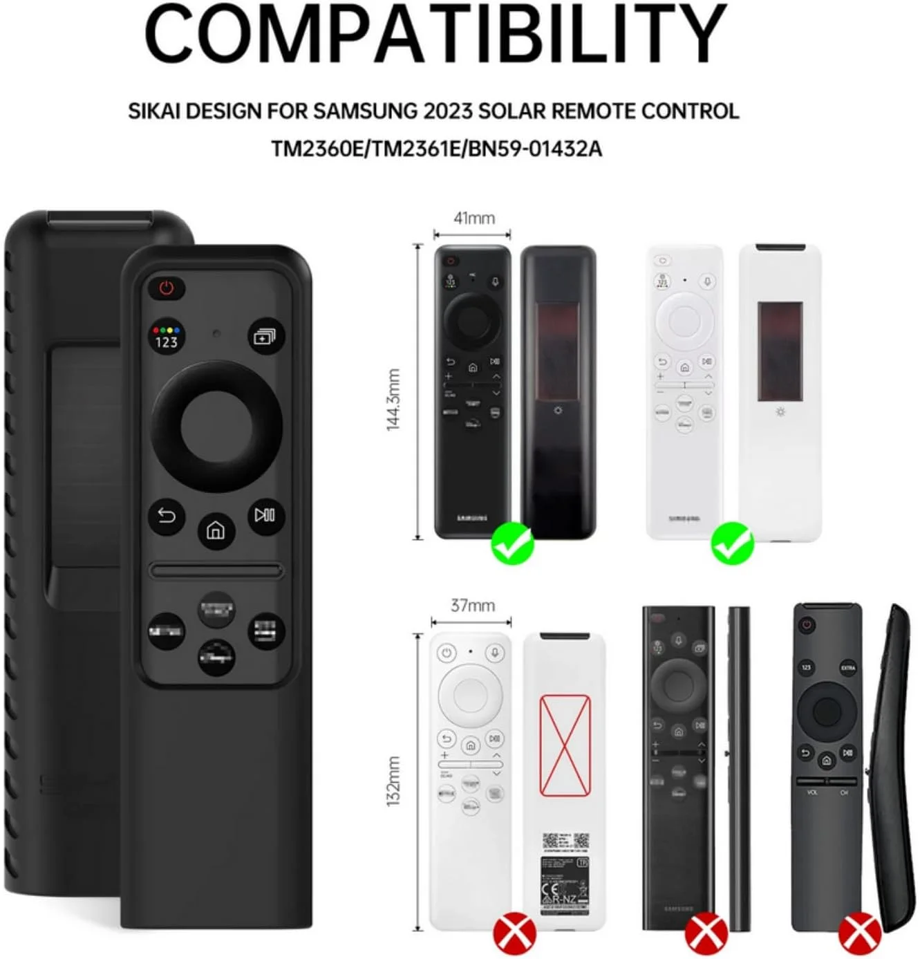 کیف سیلیکونی SKEIDO برای ریموت کنترل تلویزیون هوشمند سامسونگ SolarCell 2023 TM2360E BN59-01432A TM2361E BN59-01439A ضد گم شدن همراه با بند (مشکی)