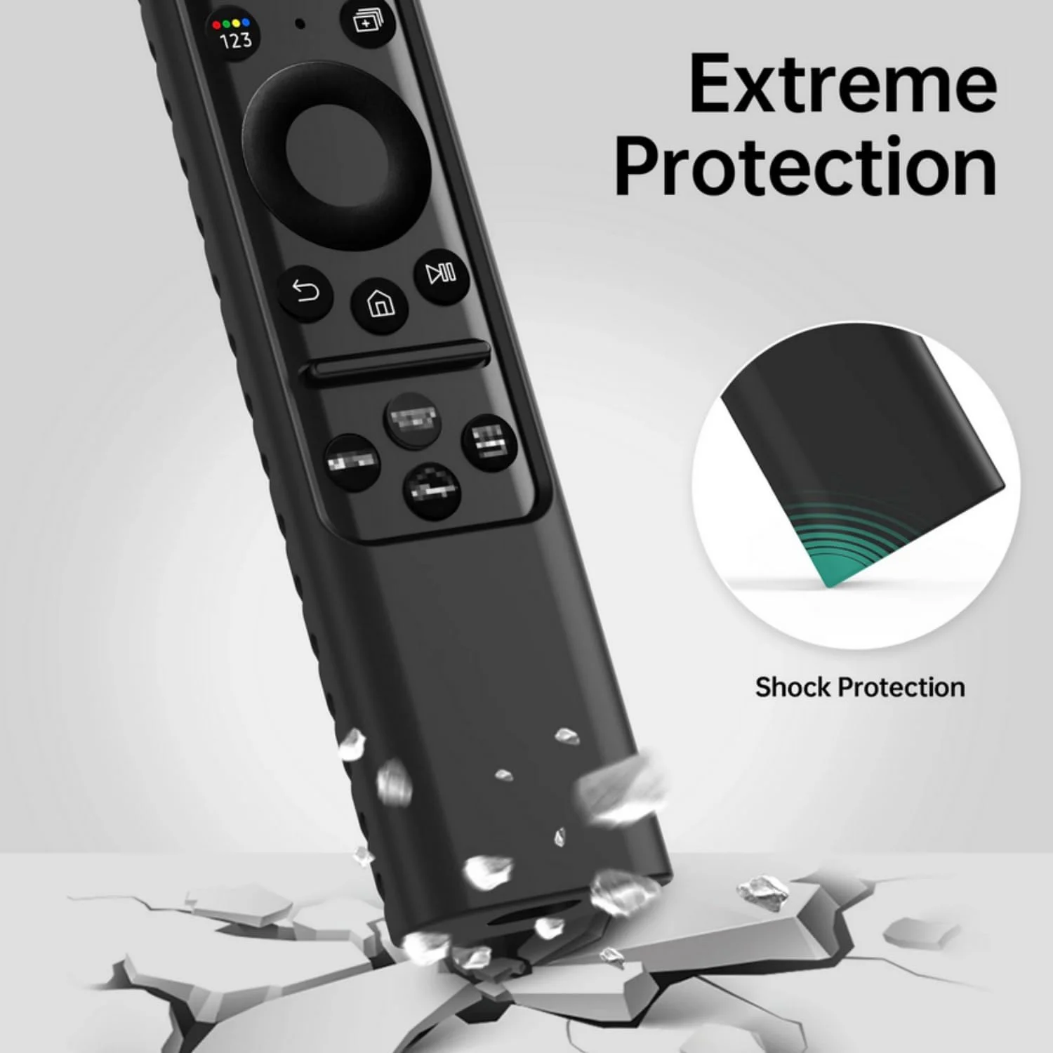 کیف سیلیکونی SKEIDO برای ریموت کنترل تلویزیون هوشمند سامسونگ SolarCell 2023 TM2360E BN59-01432A TM2361E BN59-01439A ضد گم شدن همراه با بند (مشکی)