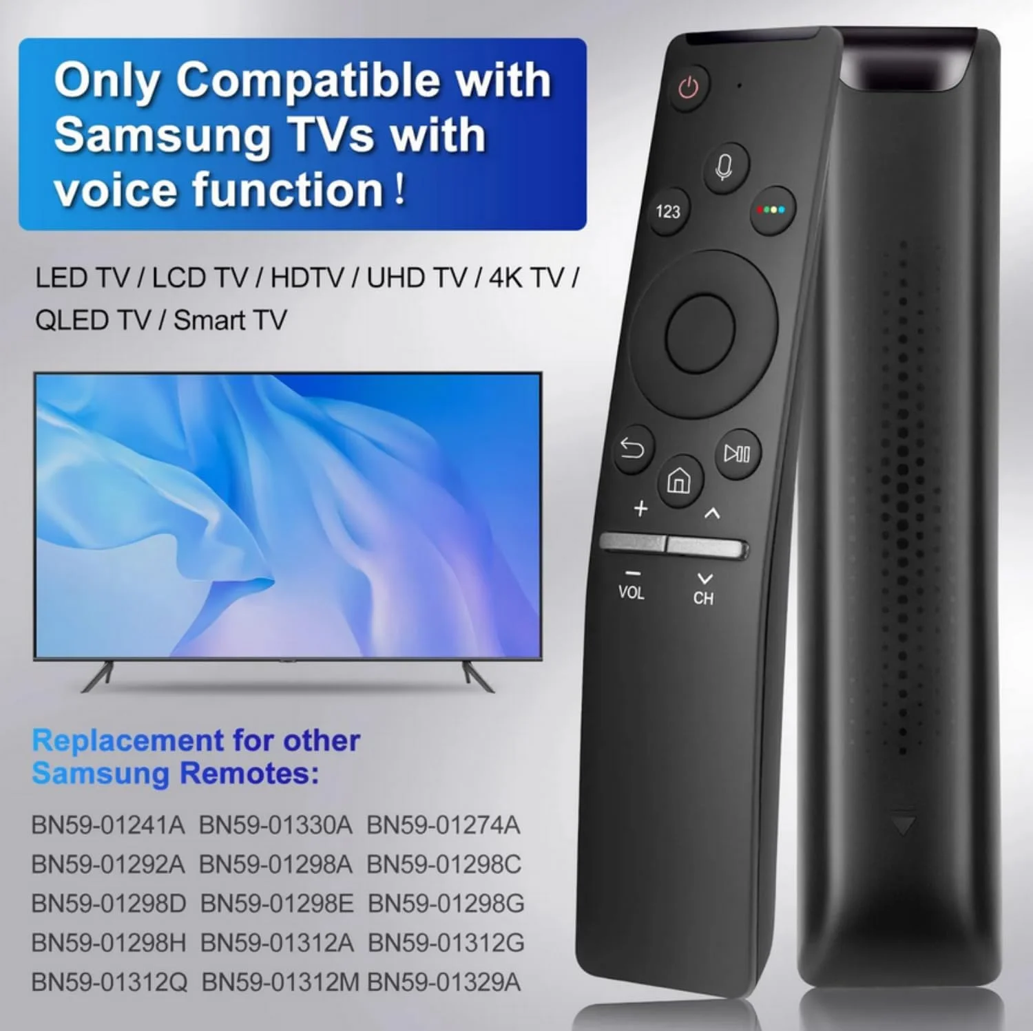 ریموت کنترل صوتی یونیورسال SKEIDO BN59-01298C برای تلویزیون های هوشمند سامسونگ LED QLED 4K 8K Crystal UHD HDR و تلویزیون های خمیده