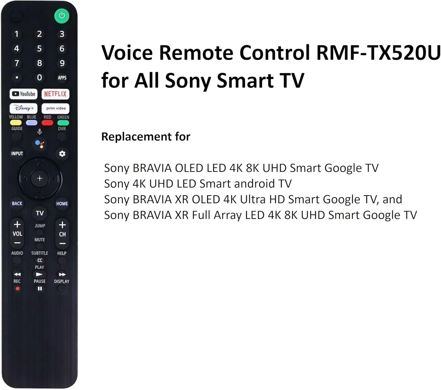 Universal Remote Control for All Sony TV Remote, Compatible with All Sony Google/Android XR/XBR/KD/K Series 4K LED OLED Smart TVs with Voice Control