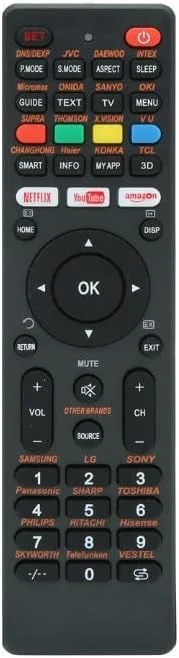 ریموت کنترل تلویزیون ال سی دی/ال ای دی یونیورسال جایگزین RM-L1130+X PLUS با قابلیت Netflix، Youtube، Amazon برای برندهای مختلف.