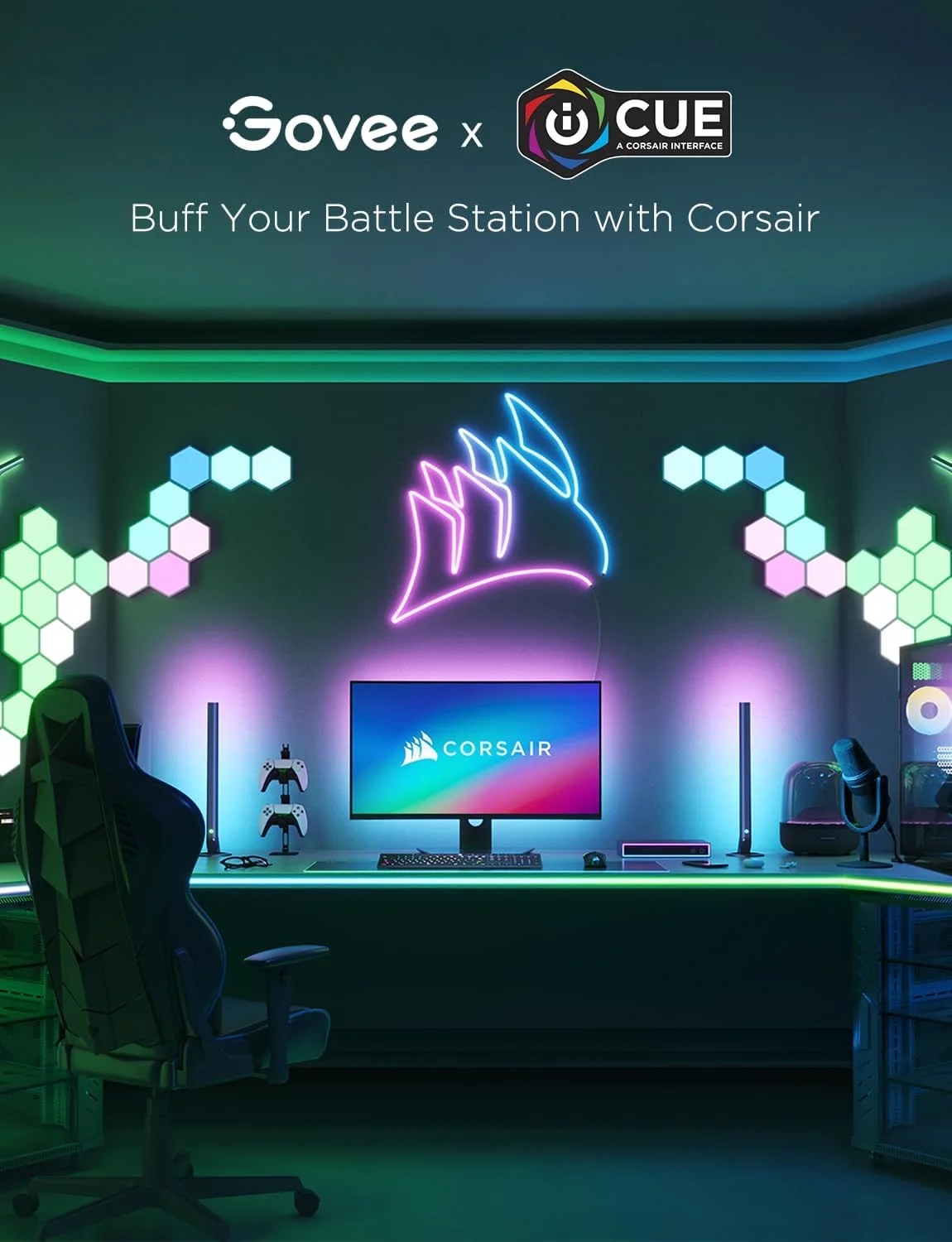 پنل های هگزا Govee Glide، چراغ های دیواری LED شش ضلعی هوشمند Wi-Fi RGBIC، دارای 6 حالت همگام سازی موسیقی، 40 حالت صحنه، کار با الکسا و دستیار گوگل برای اتاق نشیمن، 10 عدد