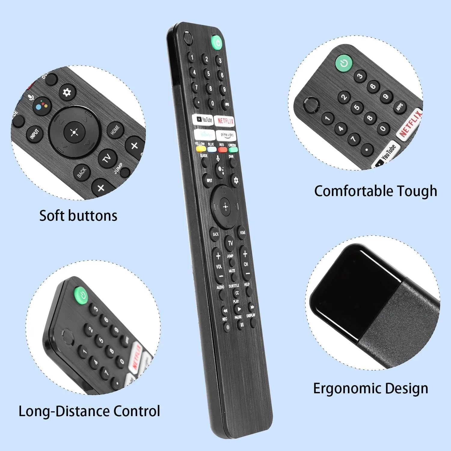 کنترل از راه دور صوتی RMF-TX520U MG3-TX520U سازگار با تلویزیون های هوشمند سونی سری XBR/KD/XR مدل های X80J X85J X90J A80J X80CJ 2019 2020 2021 2022 2023 جایگزین با کلیدهای YouTube Netflix PrimeVideo
