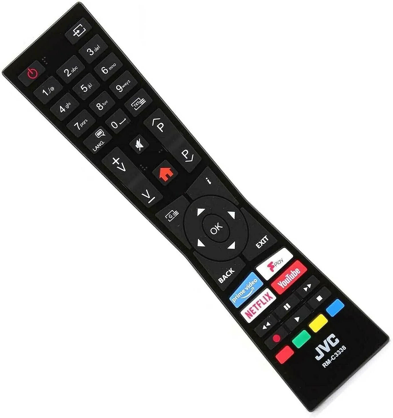 کنترل از راه دور اصلی JVC مدل RM-C3338 برای تلویزیون هوشمند 4K UHD با دکمه های یوتیوب، نتفلیکس و Fplay مناسب برای مدل های LT-24C680 LT-24C681 LT-24C685 LT-24C686 LT-32C690 LT-32C691 LT-32C695