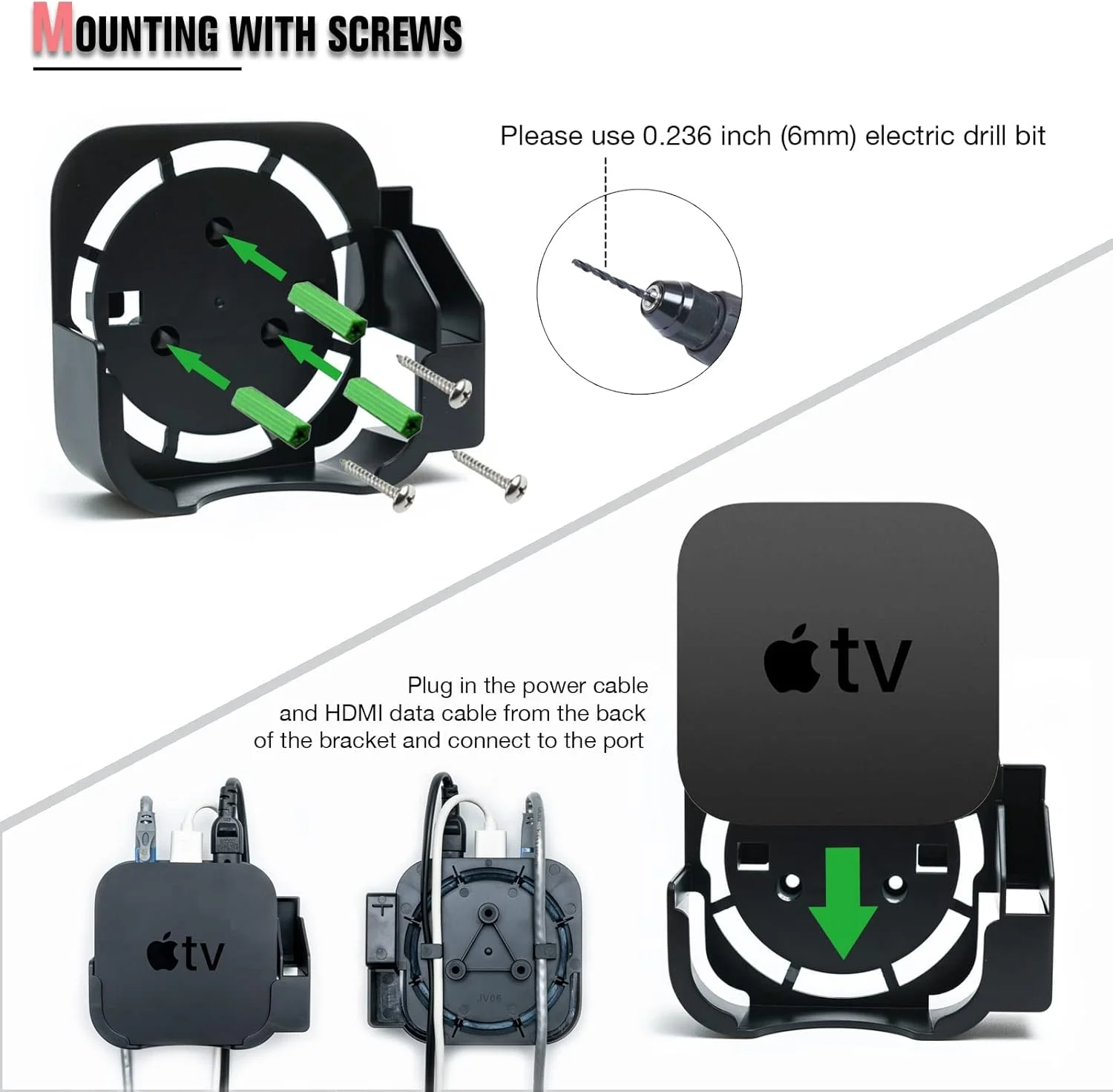 براکت دیواری KASTWAVE برای Apple TV 4K/ HD با نگهدارنده کنترل از راه دور به همراه یک عدد محافظ سیلیکونی کنترل (مشکی)