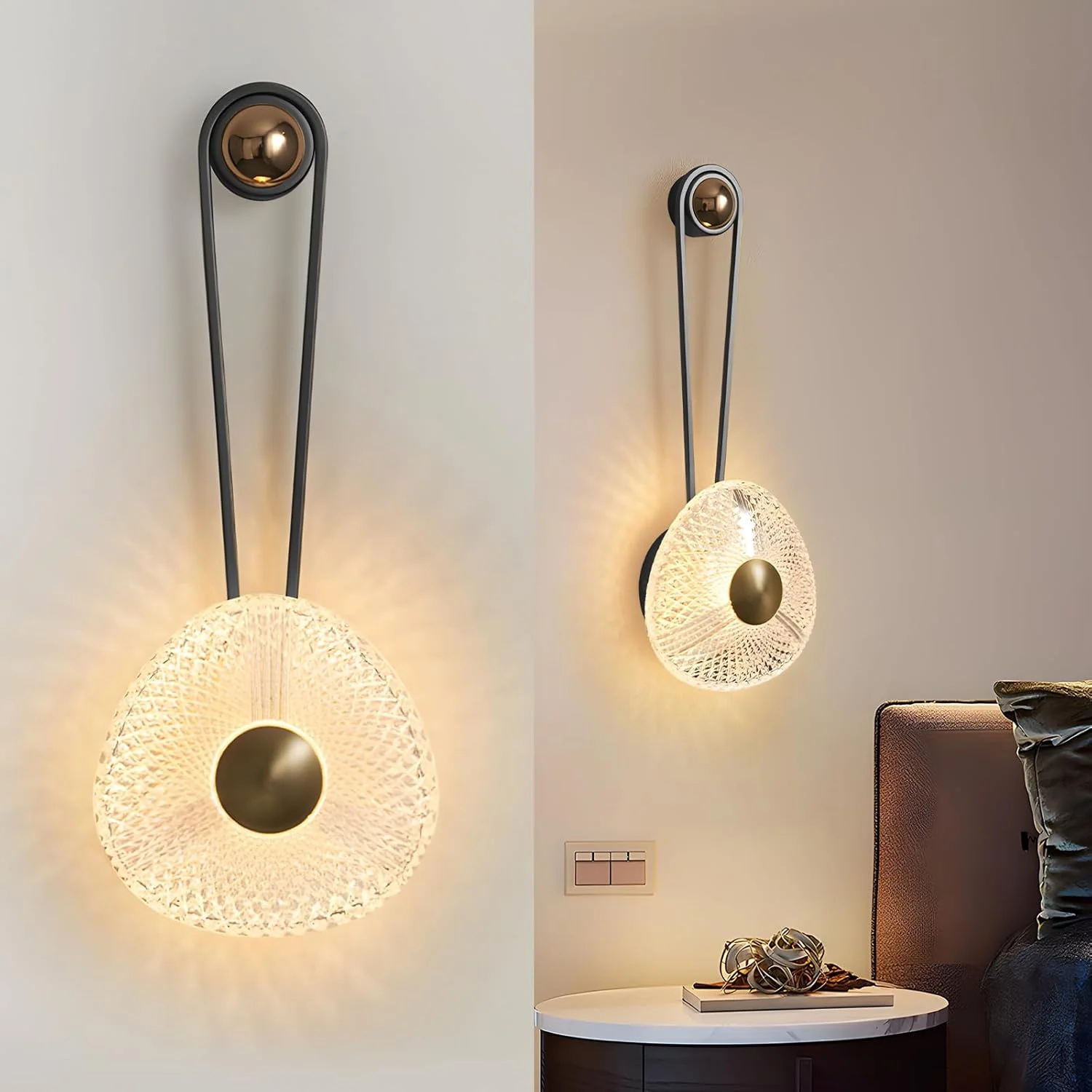 چراغ دیواری ال ای دی YATAI LIGHTING، چراغ دیواری مدرن و دیمر پذیر کنار تختی 6 وات، مناسب برای دکوراسیون داخلی منزل، نصب روی دیوار برای اتاق نشیمن، اتاق خواب، راهرو (مشکی/طلایی)، مناسب برای فضاهای 8-10 متر مربع