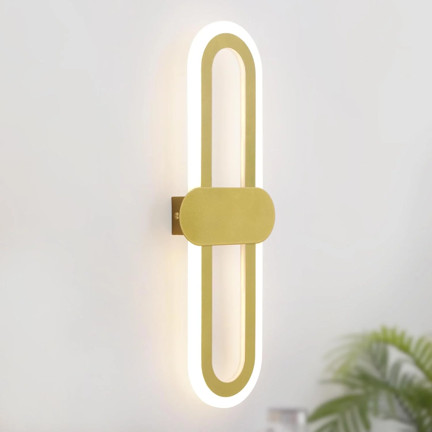 چراغ دیواری LED مدرن بیضی طلایی YATAI، چراغ دیواری 14 وات با قابلیت تنظیم سه رنگ نور، چراغ دیواری سخت افزاری و اکریلیک برای اتاق خواب، ناهارخوری، راهرو، کنار آینه، 3000K–6000K، 40 سانتی متر