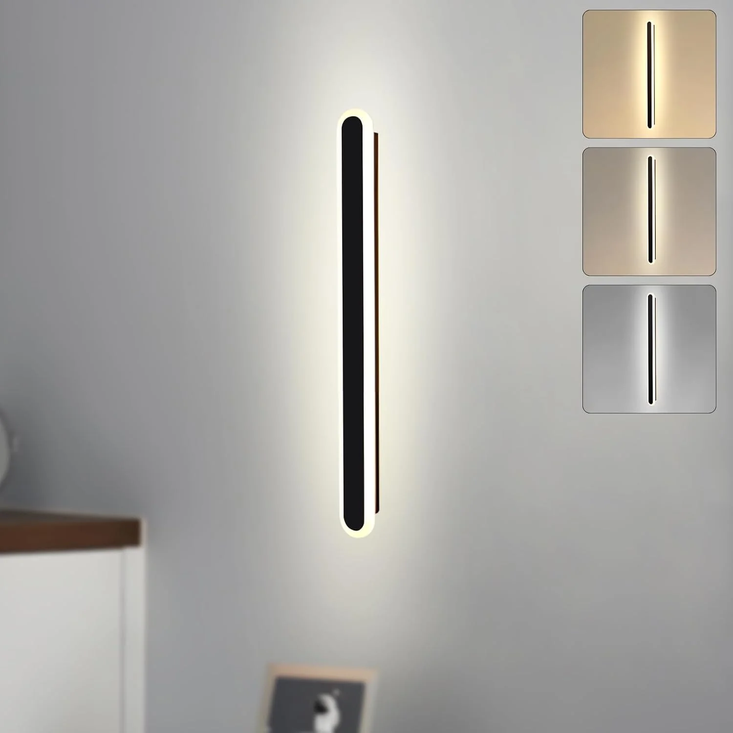 چراغ دیواری LED نواری بلند YT YATAI LIGHTING، چراغ دیواری مدرن و دیمر شونده داخلی، چراغ های دیواری قابل تنظیم 3 رنگ، مناسب برای اتاق خواب، اتاق نشیمن، راه پله هتل (مشکی، 40 سانتی متر 23 وات) (40 سانتی متر)